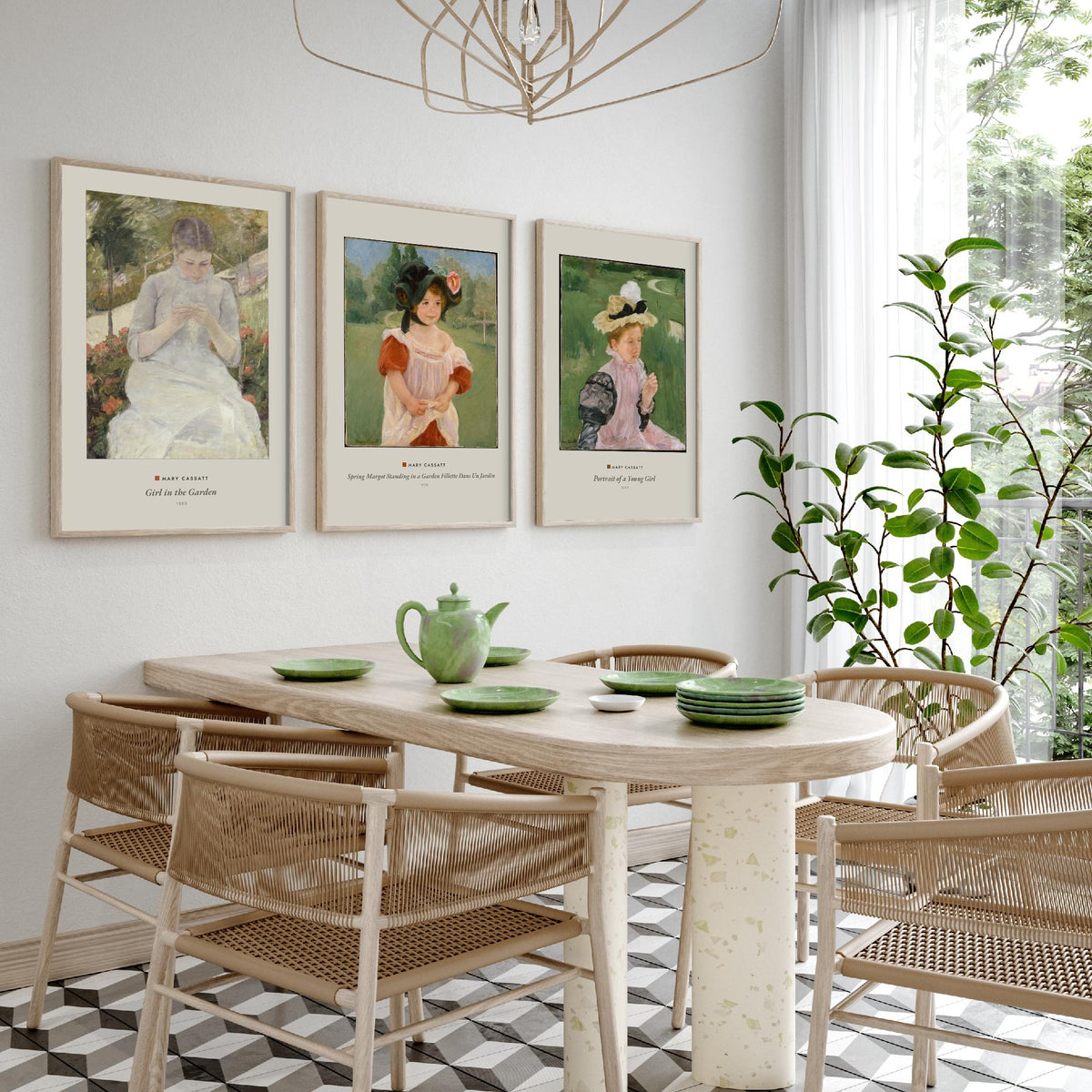 Set of Three Mary Cassatt Art Prints - 3 Garden Portrait Paintings - Poster Giclee - Girl in the Garden, Spring Margot, Young Girl Portrait
