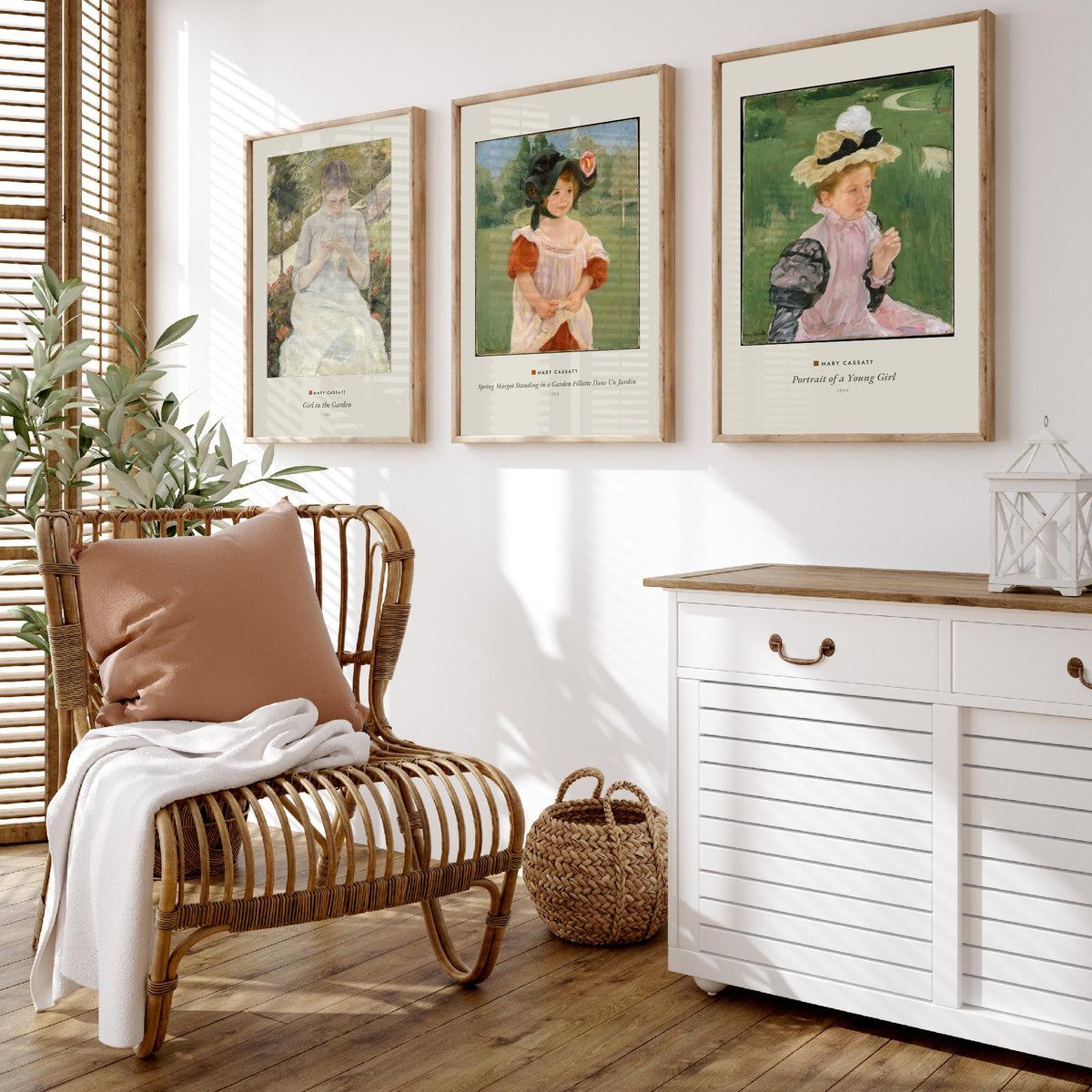 Set of Three Mary Cassatt Art Prints - 3 Garden Portrait Paintings - Poster Giclee - Girl in the Garden, Spring Margot, Young Girl Portrait