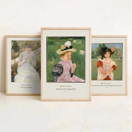 Set of Three Mary Cassatt Art Prints - 3 Garden Portrait Paintings - Poster Giclee - Girl in the Garden, Spring Margot, Young Girl Portrait