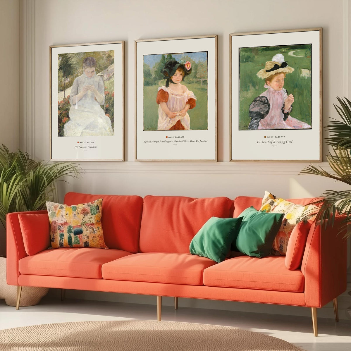 Set of Three Mary Cassatt Art Prints - 3 Garden Portrait Paintings - Poster Giclee - Girl in the Garden, Spring Margot, Young Girl Portrait