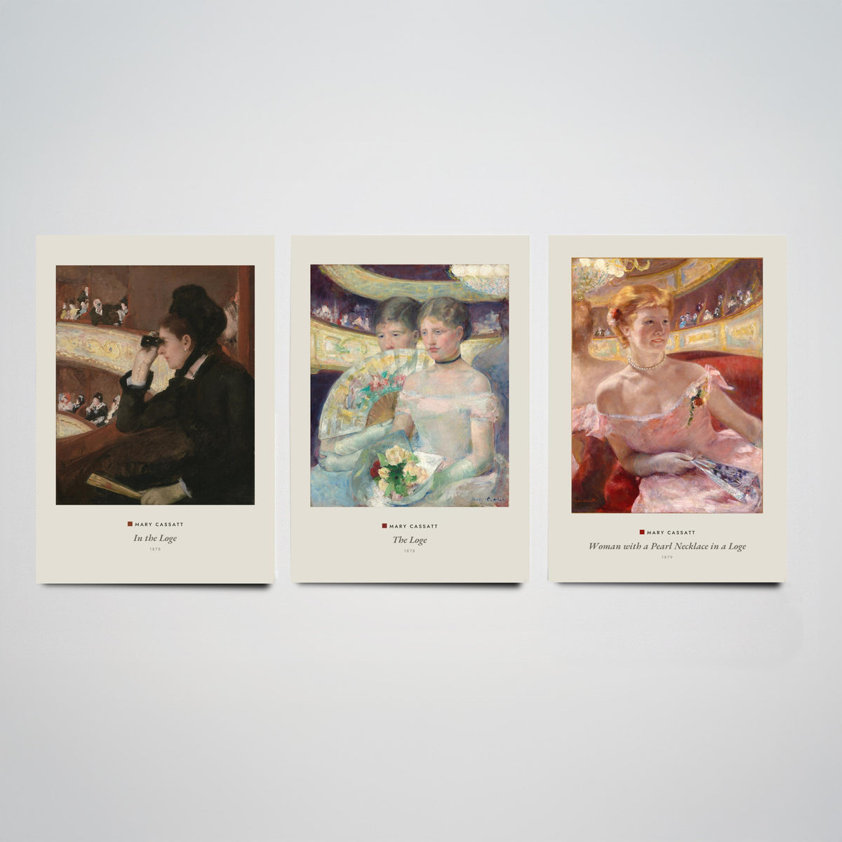 Set of Three Mary Cassatt Art Prints - 3 Opera Theatre Paintings - Poster Giclee Museum - In the Loge, The Loge, Woman with a Pearl Necklace