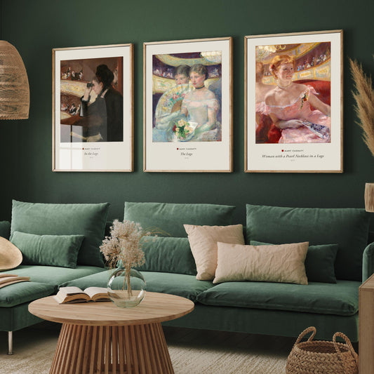 Set of Three Mary Cassatt Art Prints - 3 Opera Theatre Paintings - Poster Giclee Museum - In the Loge, The Loge, Woman with a Pearl Necklace