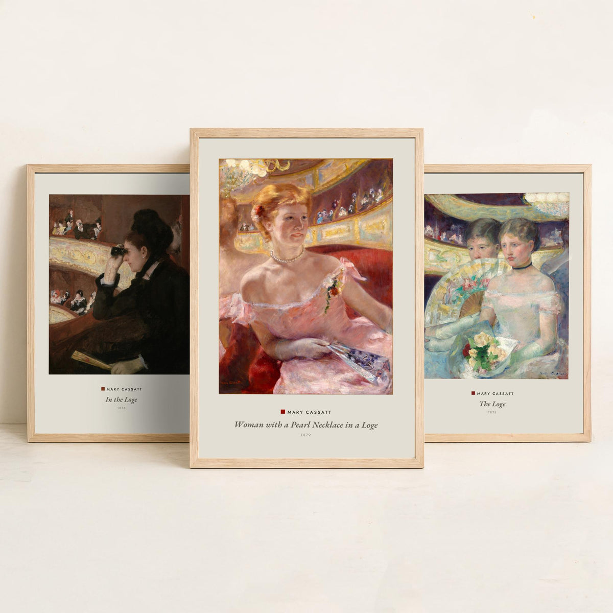 Set of Three Mary Cassatt Art Prints - 3 Opera Theatre Paintings - Poster Giclee Museum - In the Loge, The Loge, Woman with a Pearl Necklace