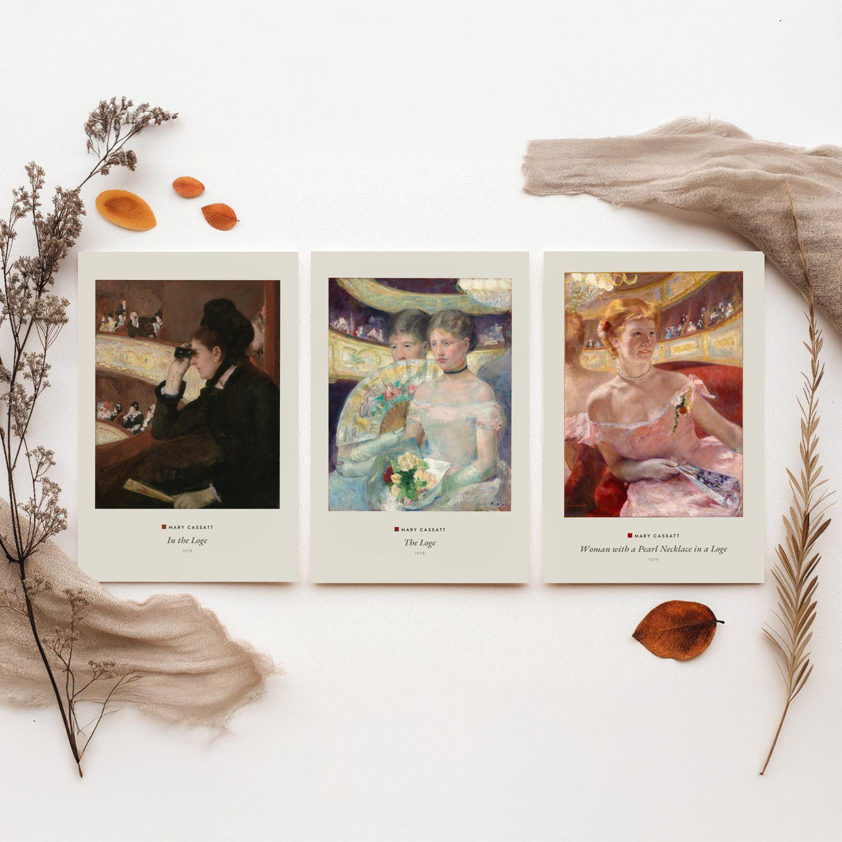 Set of Three Mary Cassatt Art Prints - 3 Opera Theatre Paintings - Poster Giclee Museum - In the Loge, The Loge, Woman with a Pearl Necklace