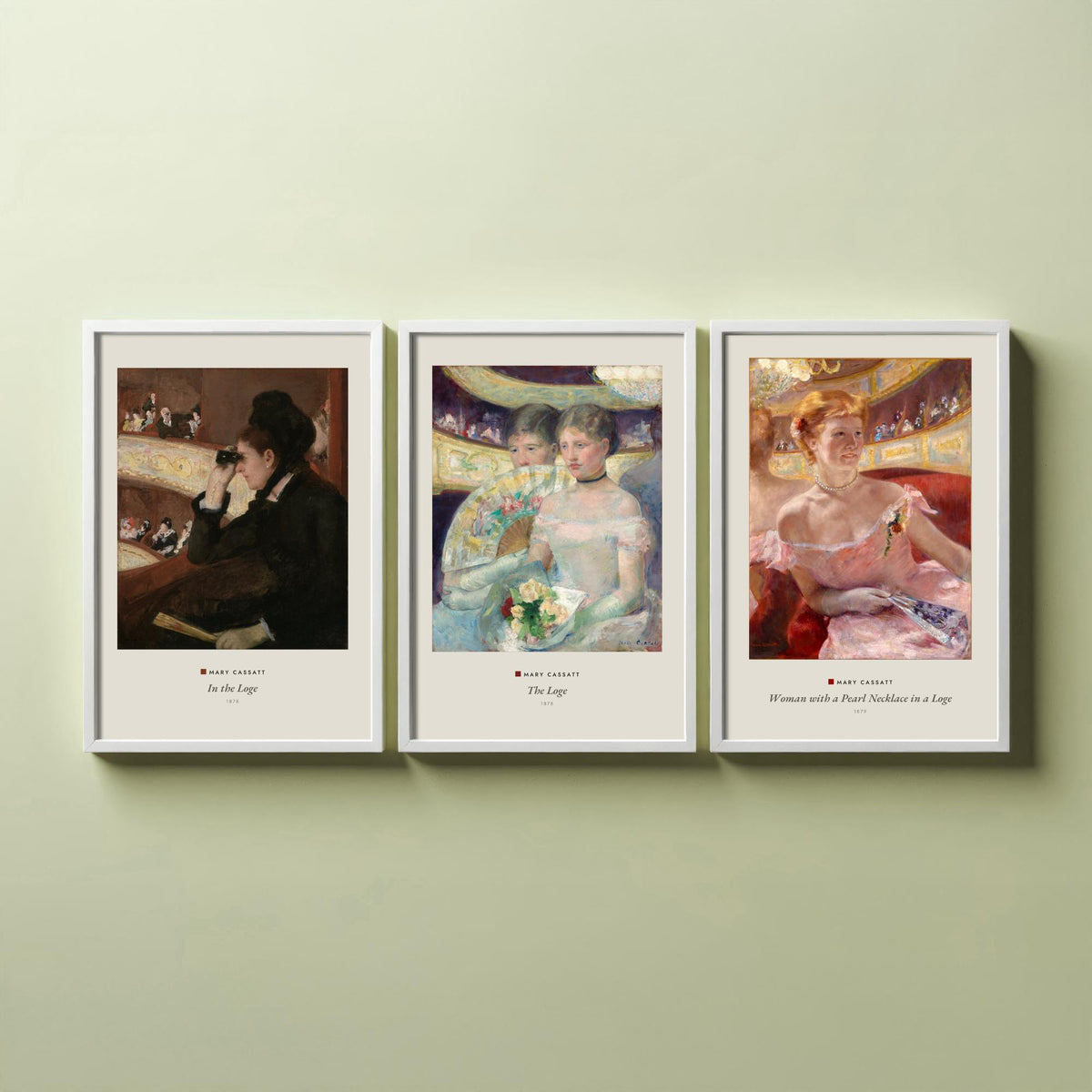 Set of Three Mary Cassatt Art Prints - 3 Opera Theatre Paintings - Poster Giclee Museum - In the Loge, The Loge, Woman with a Pearl Necklace