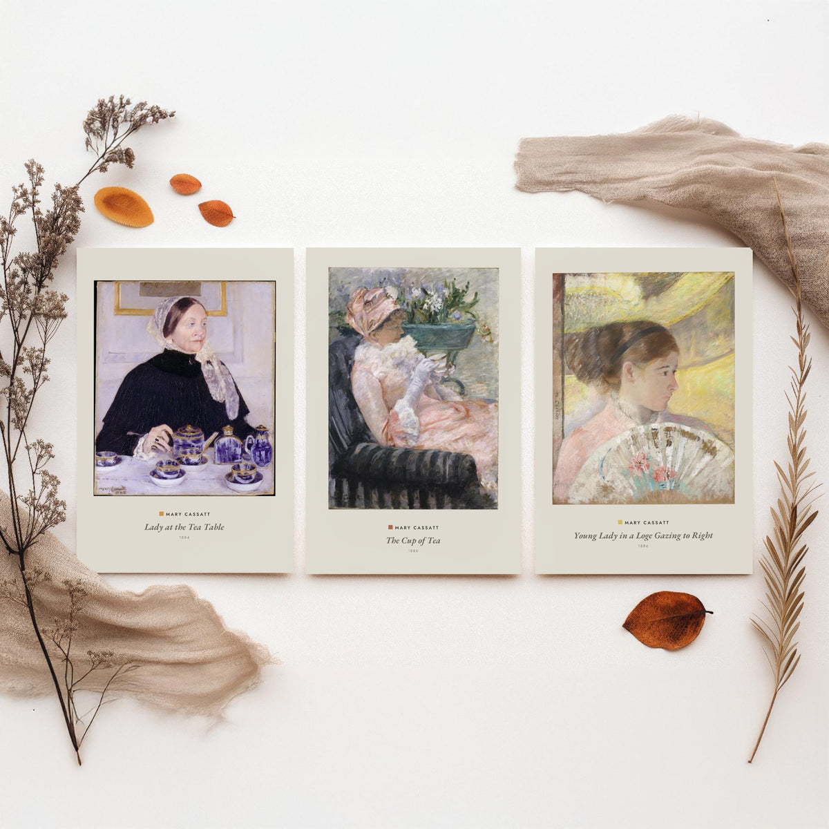 Set of Three Mary Cassatt Art Prints - 3 Elegant Lady Paintings - Poster - Lady at the Tea Table, The Cup of Tea, Young Lady in a Loge