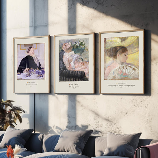 Set of Three Mary Cassatt Art Prints - 3 Elegant Lady Paintings - Poster - Lady at the Tea Table, The Cup of Tea, Young Lady in a Loge