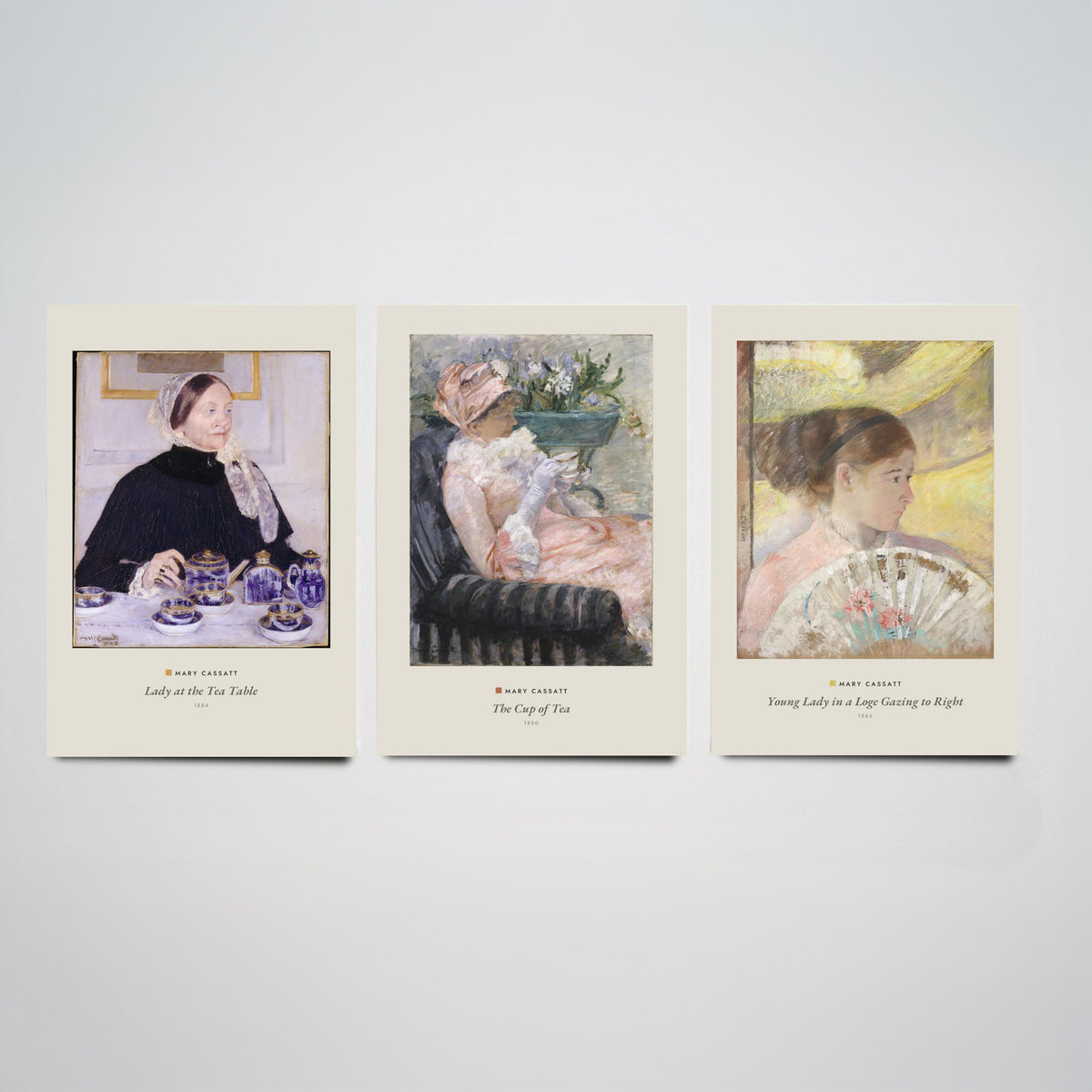 Set of Three Mary Cassatt Art Prints - 3 Elegant Lady Paintings - Poster - Lady at the Tea Table, The Cup of Tea, Young Lady in a Loge