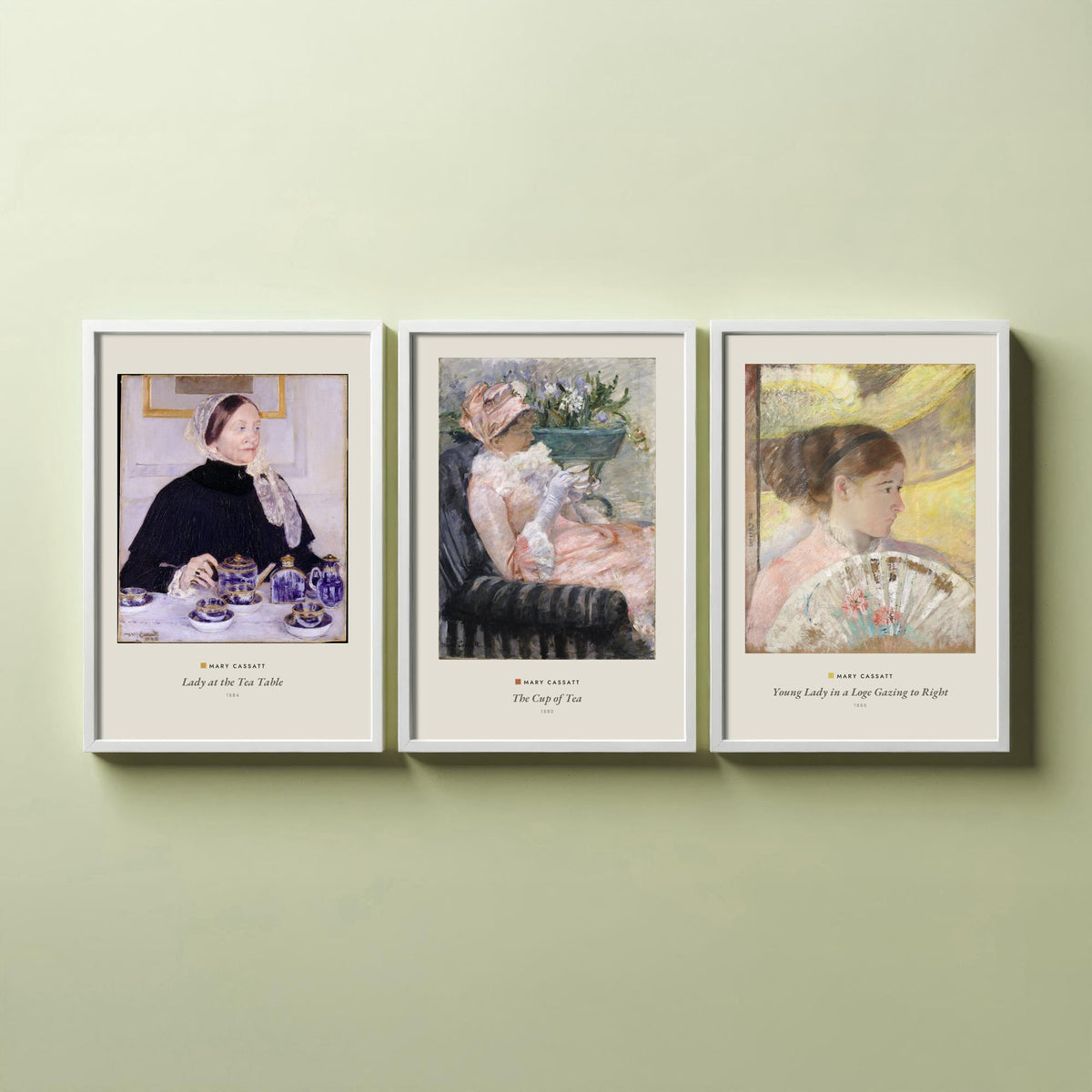 Set of Three Mary Cassatt Art Prints - 3 Elegant Lady Paintings - Poster - Lady at the Tea Table, The Cup of Tea, Young Lady in a Loge