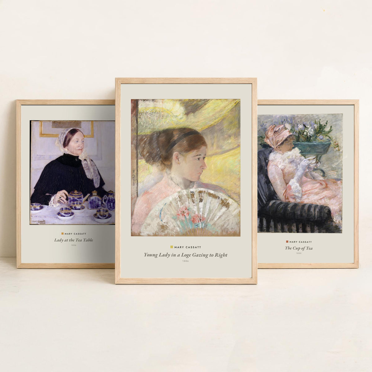 Set of Three Mary Cassatt Art Prints - 3 Elegant Lady Paintings - Poster - Lady at the Tea Table, The Cup of Tea, Young Lady in a Loge