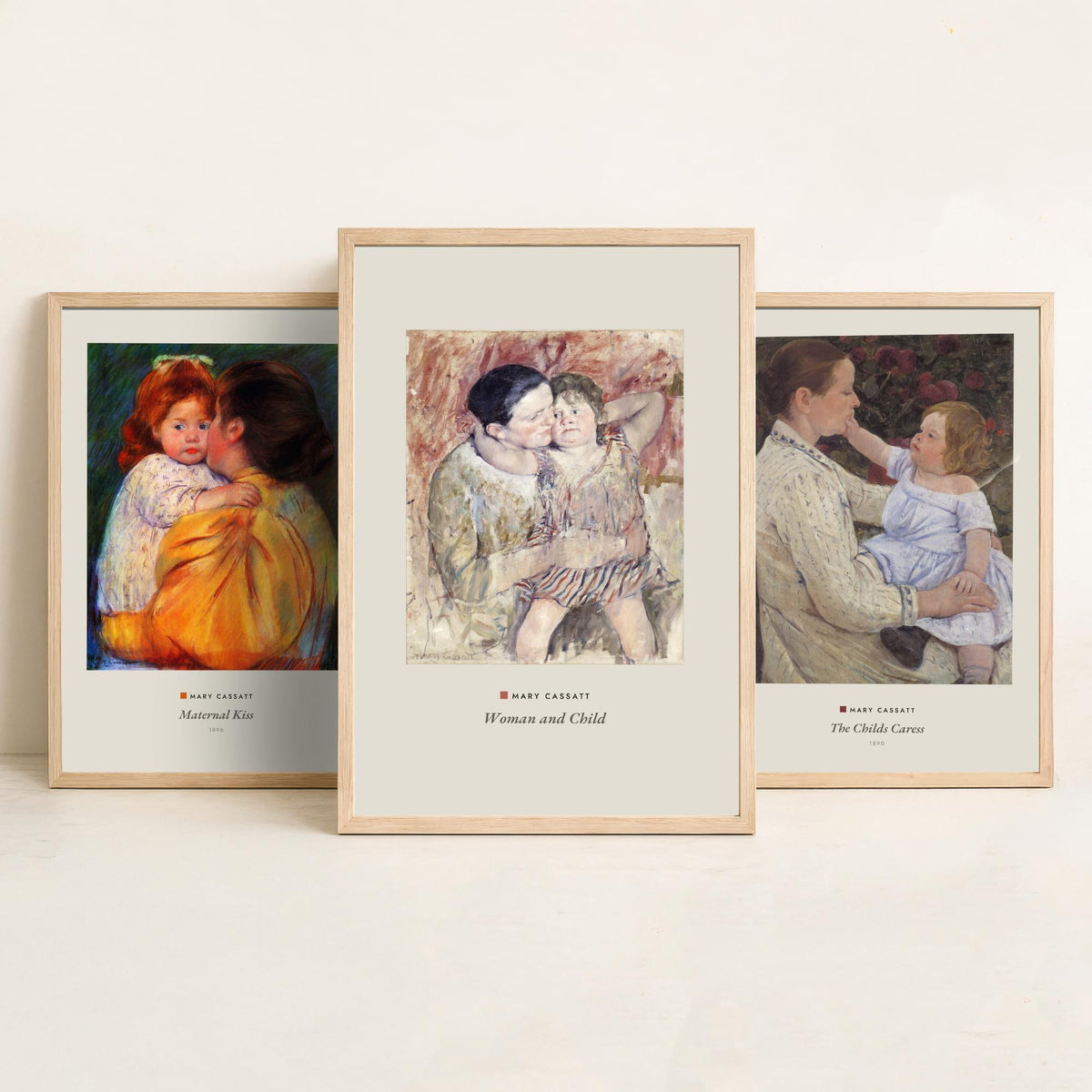 Set of Three Mary Cassatt Art Prints - 3 Mother and Child Paintings - Poster Giclee Museum - Maternal Kiss The Childs Caress Woman and Child