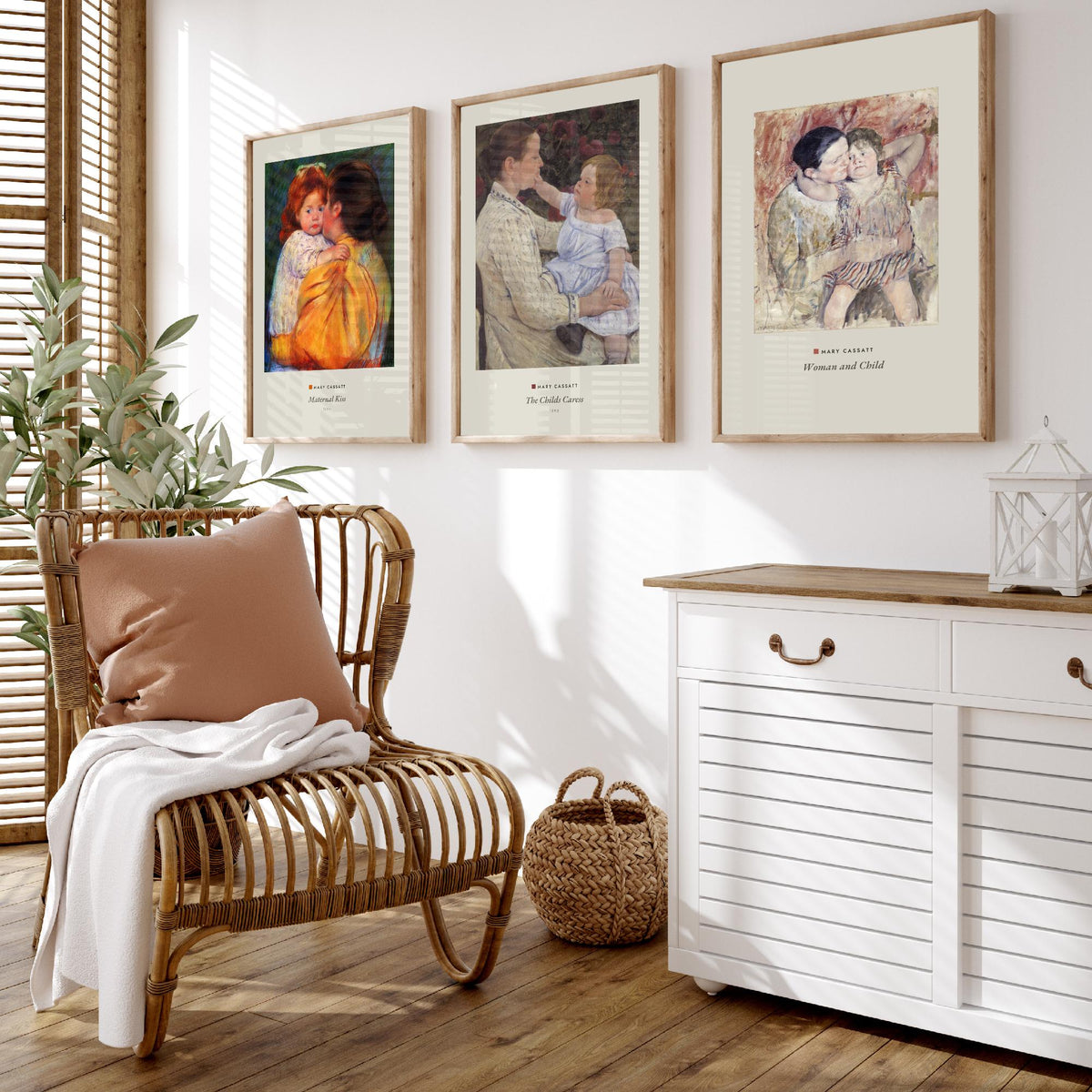 Set of Three Mary Cassatt Art Prints - 3 Mother and Child Paintings - Poster Giclee Museum - Maternal Kiss The Childs Caress Woman and Child