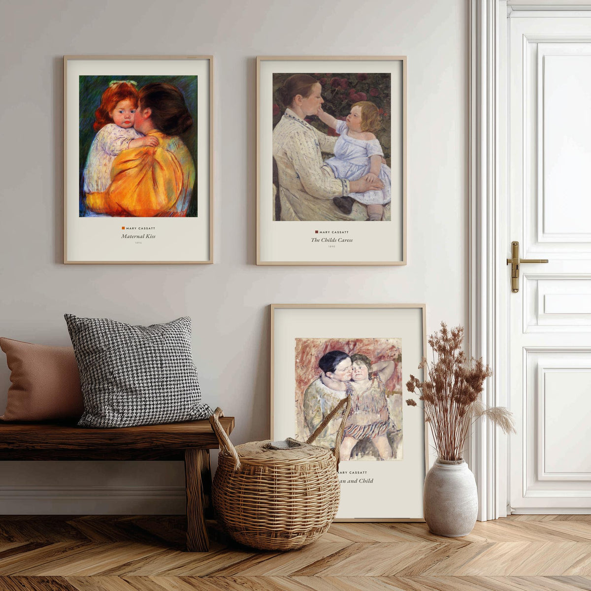 Set of Three Mary Cassatt Art Prints - 3 Mother and Child Paintings - Poster Giclee Museum - Maternal Kiss The Childs Caress Woman and Child