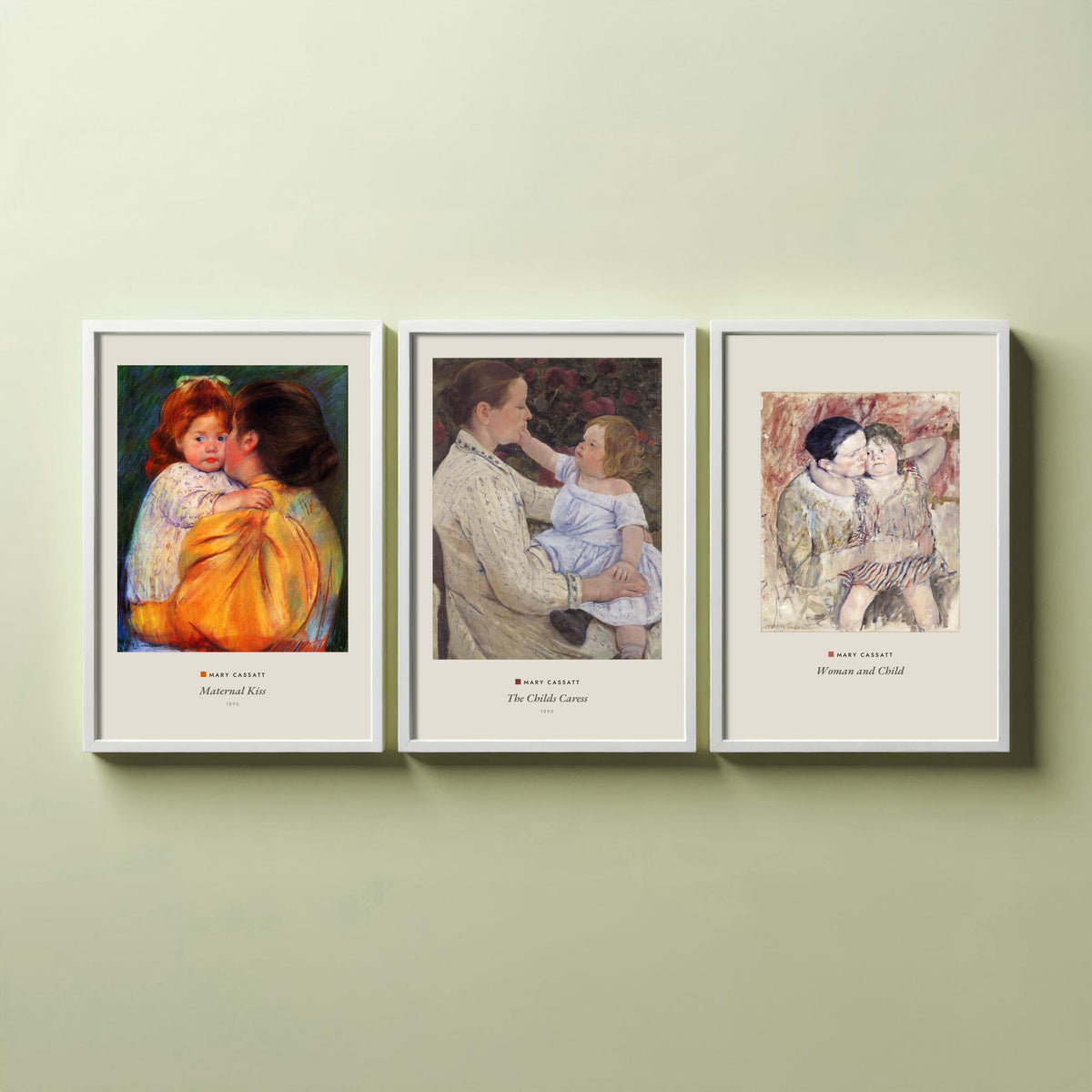 Set of Three Mary Cassatt Art Prints - 3 Mother and Child Paintings - Poster Giclee Museum - Maternal Kiss The Childs Caress Woman and Child