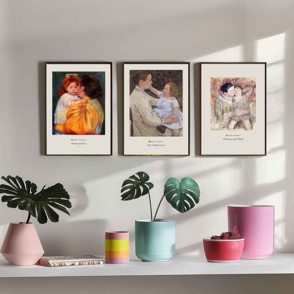 Set of Three Mary Cassatt Art Prints - 3 Mother and Child Paintings - Poster Giclee Museum - Maternal Kiss The Childs Caress Woman and Child