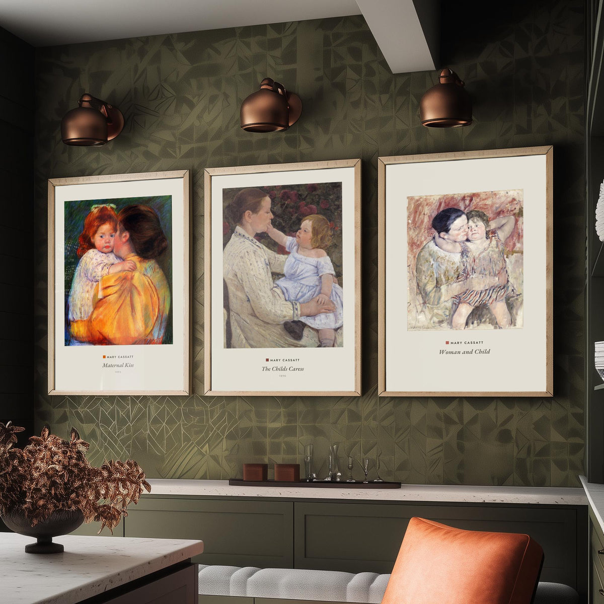 Set of Three Mary Cassatt Art Prints - 3 Mother and Child Paintings - Poster Giclee Museum - Maternal Kiss The Childs Caress Woman and Child