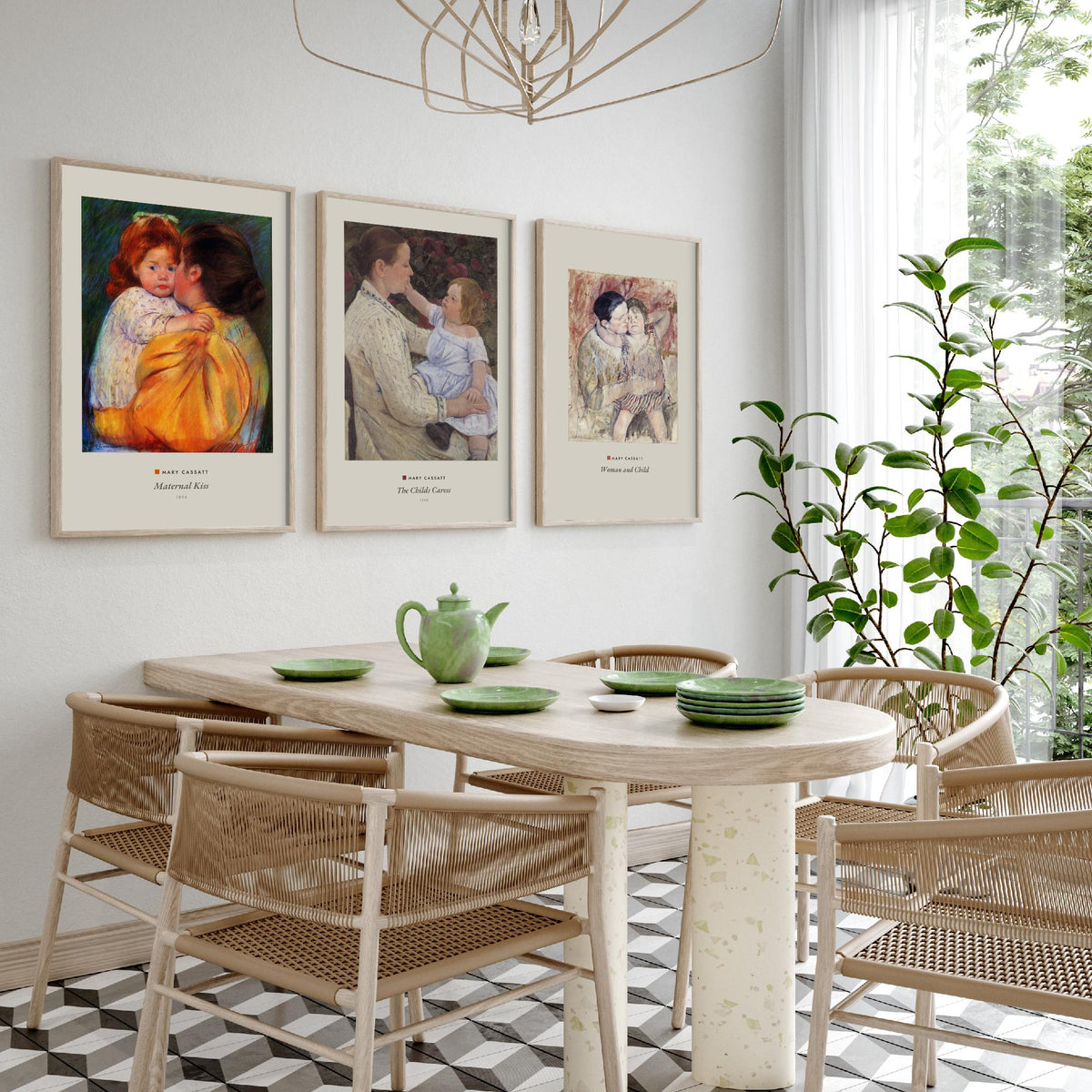 Set of Three Mary Cassatt Art Prints - 3 Mother and Child Paintings - Poster Giclee Museum - Maternal Kiss The Childs Caress Woman and Child