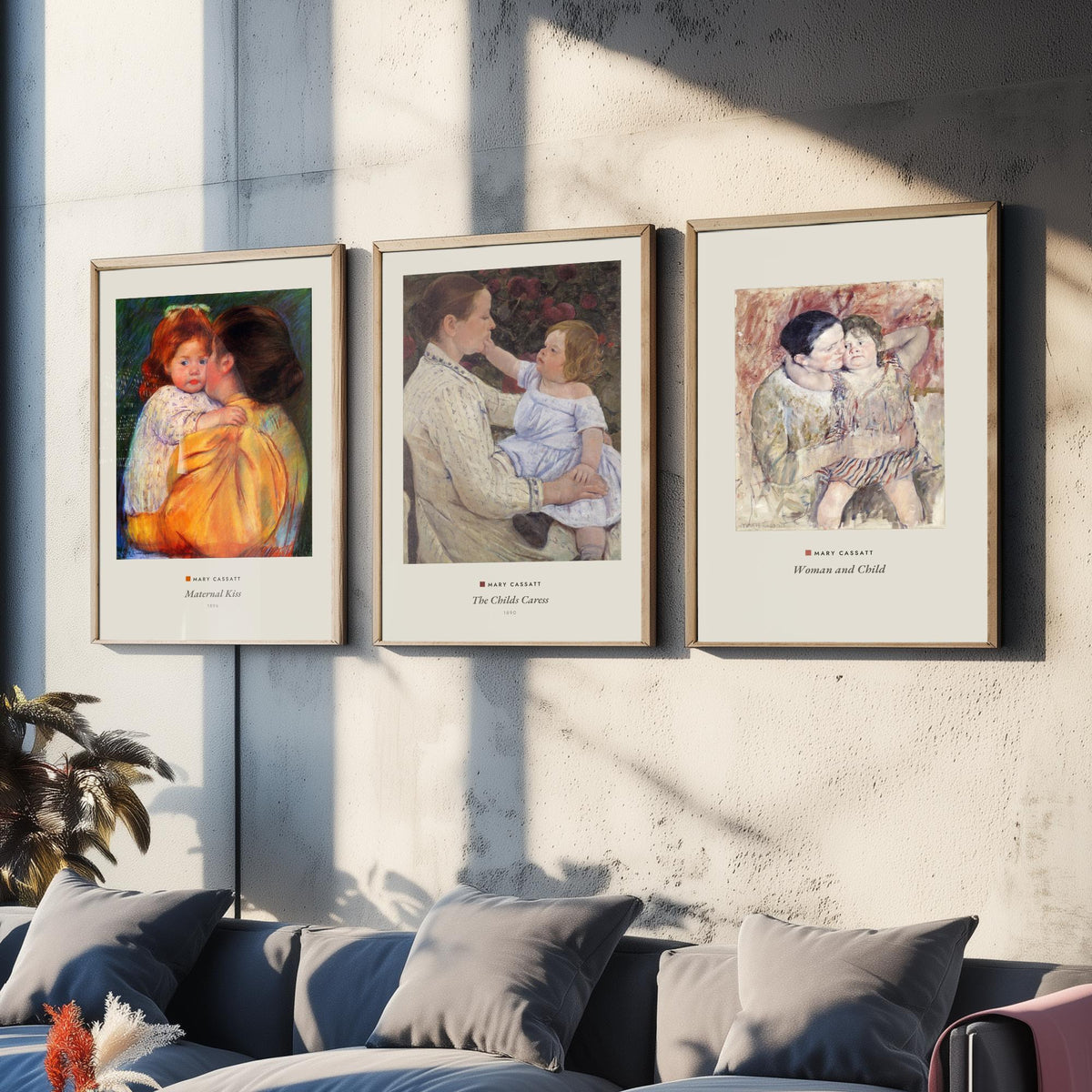 Set of Three Mary Cassatt Art Prints - 3 Mother and Child Paintings - Poster Giclee Museum - Maternal Kiss The Childs Caress Woman and Child