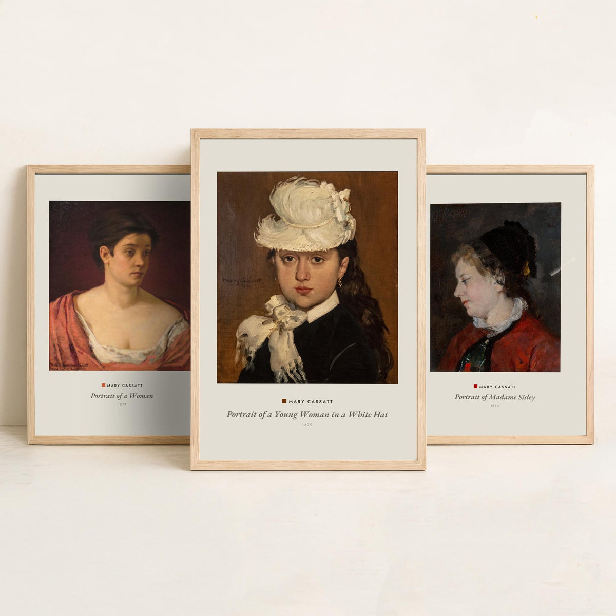 Set of Three Mary Cassatt Art Prints - 3 Portrait Paintings - Poster Giclee Museum - Portrait of a Woman Madame Sisley Woman in a White Hat