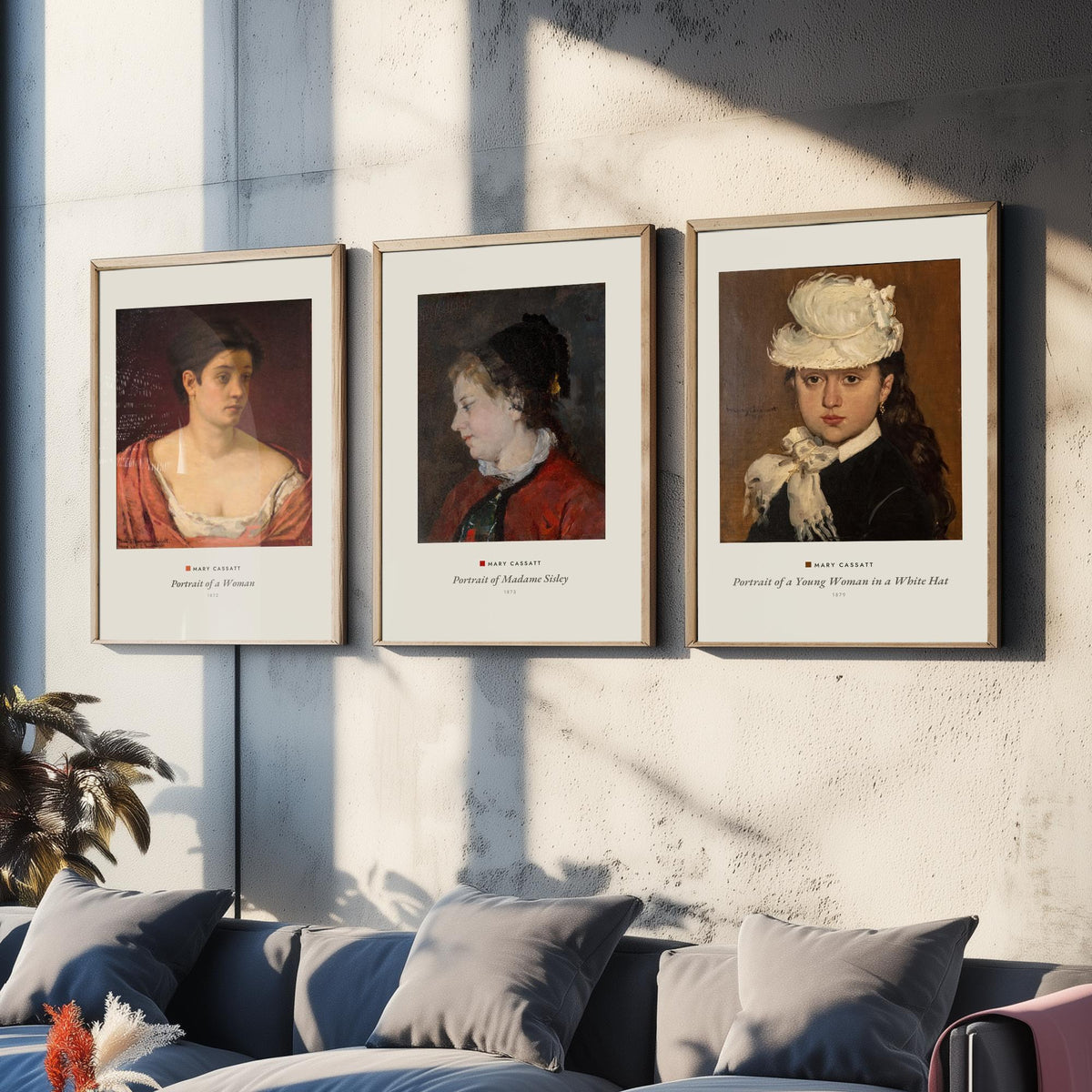 Set of Three Mary Cassatt Art Prints - 3 Portrait Paintings - Poster Giclee Museum - Portrait of a Woman Madame Sisley Woman in a White Hat