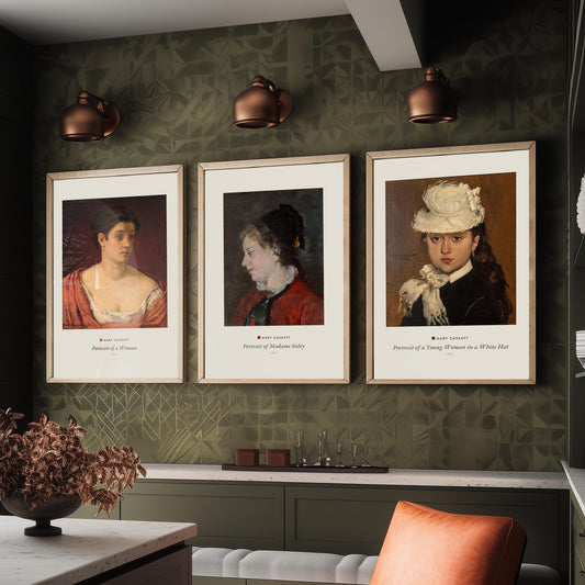 Set of Three Mary Cassatt Art Prints - 3 Portrait Paintings - Poster Giclee Museum - Portrait of a Woman Madame Sisley Woman in a White Hat