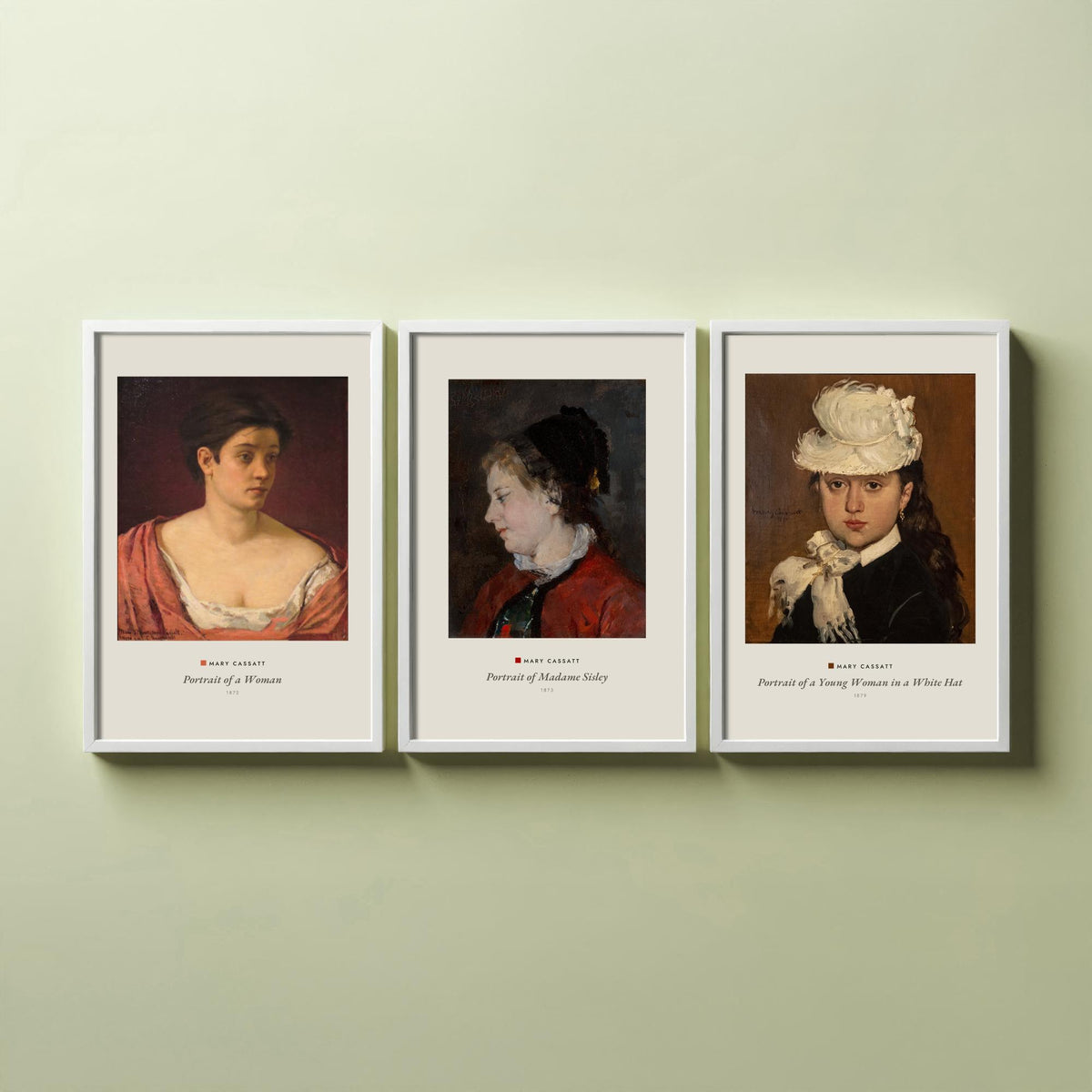 Set of Three Mary Cassatt Art Prints - 3 Portrait Paintings - Poster Giclee Museum - Portrait of a Woman Madame Sisley Woman in a White Hat