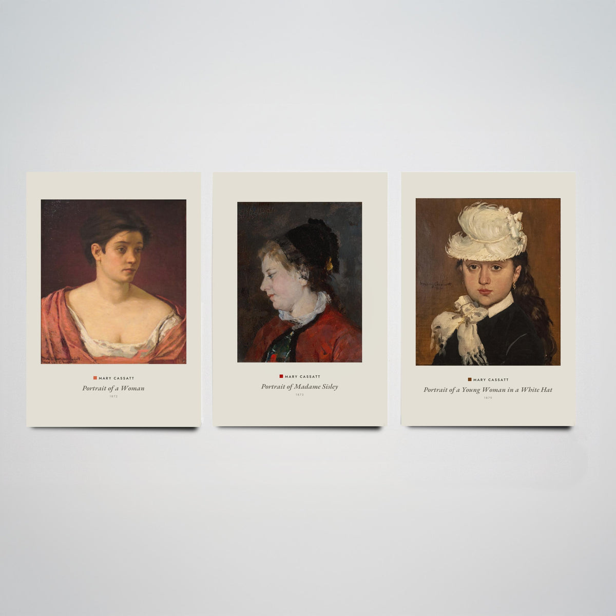 Set of Three Mary Cassatt Art Prints - 3 Portrait Paintings - Poster Giclee Museum - Portrait of a Woman Madame Sisley Woman in a White Hat
