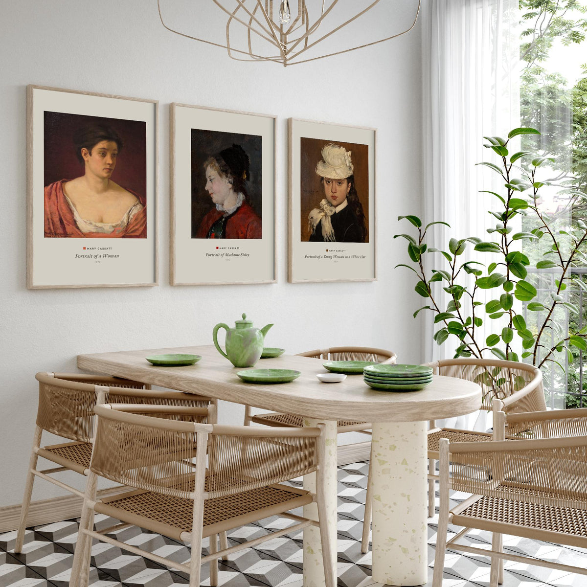 Set of Three Mary Cassatt Art Prints - 3 Portrait Paintings - Poster Giclee Museum - Portrait of a Woman Madame Sisley Woman in a White Hat
