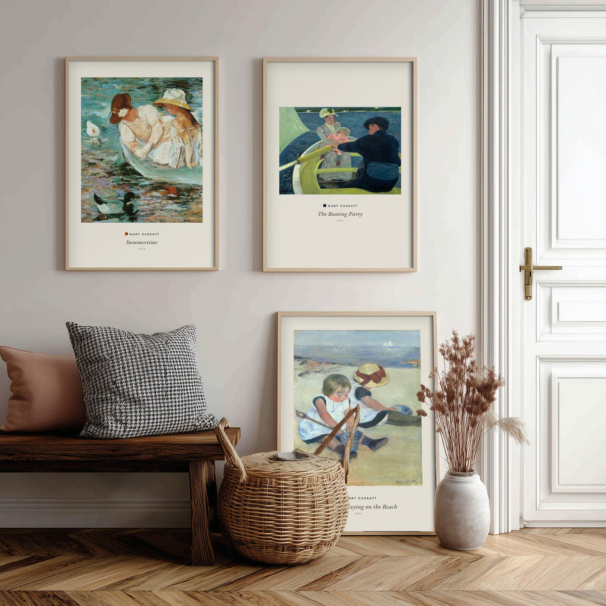 Set of Three Mary Cassatt Art Prints - 3 Summer Beach Paintings - Poster Giclee Museum - Summertime The Boating Party Children on the Beach