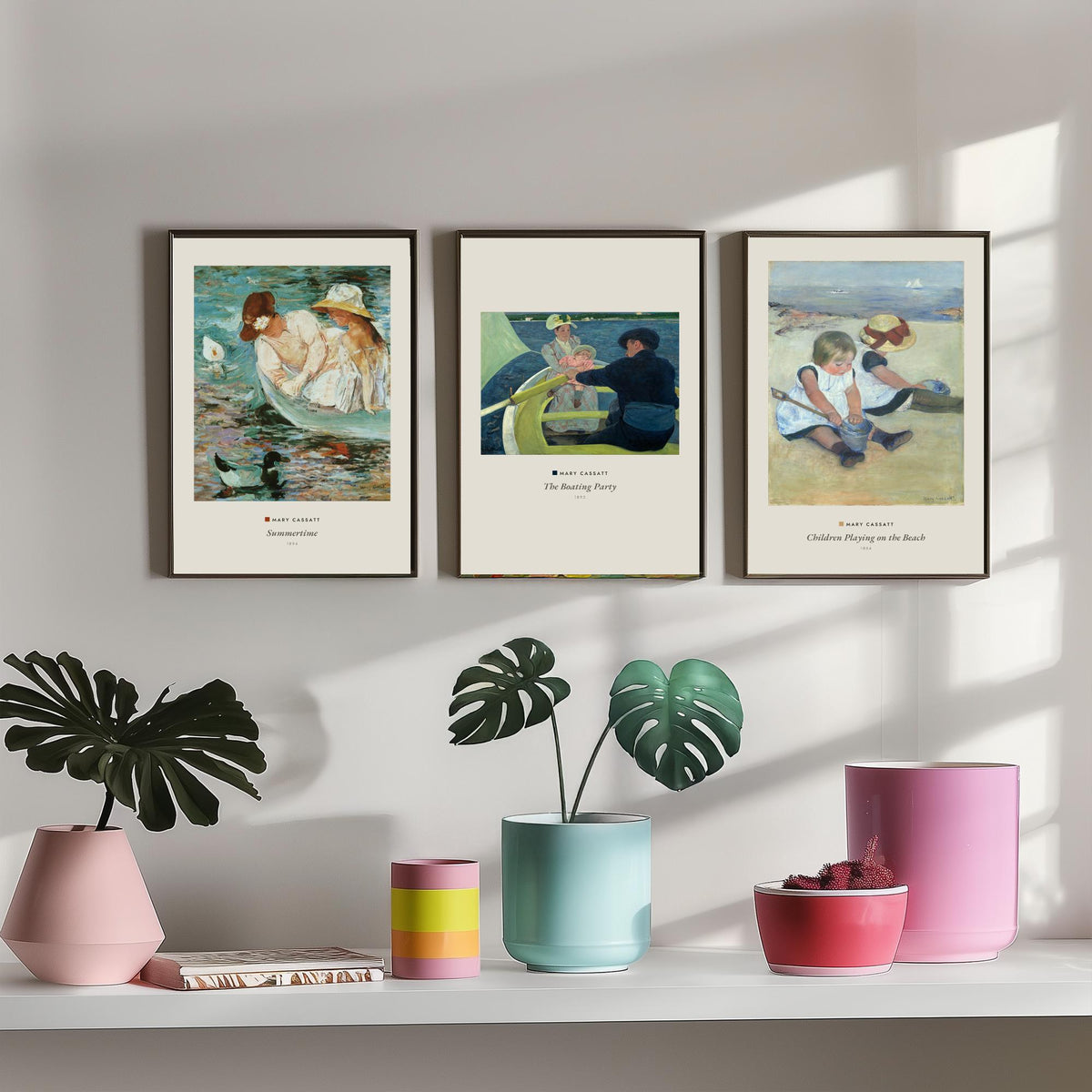 Set of Three Mary Cassatt Art Prints - 3 Summer Beach Paintings - Poster Giclee Museum - Summertime The Boating Party Children on the Beach