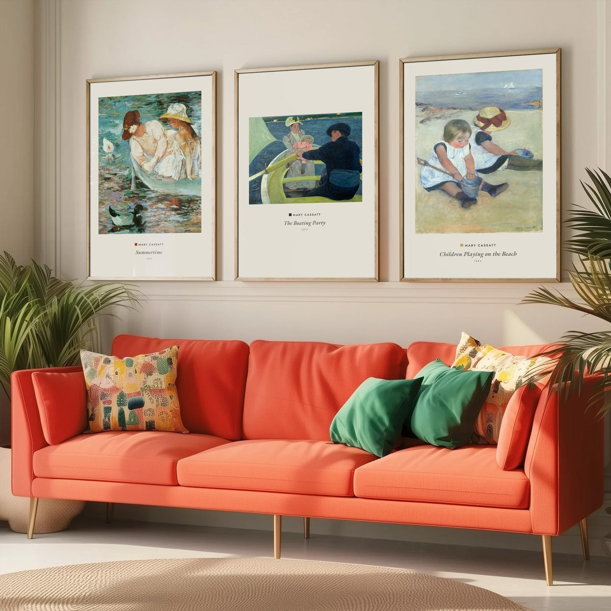 Set of Three Mary Cassatt Art Prints - 3 Summer Beach Paintings - Poster Giclee Museum - Summertime The Boating Party Children on the Beach