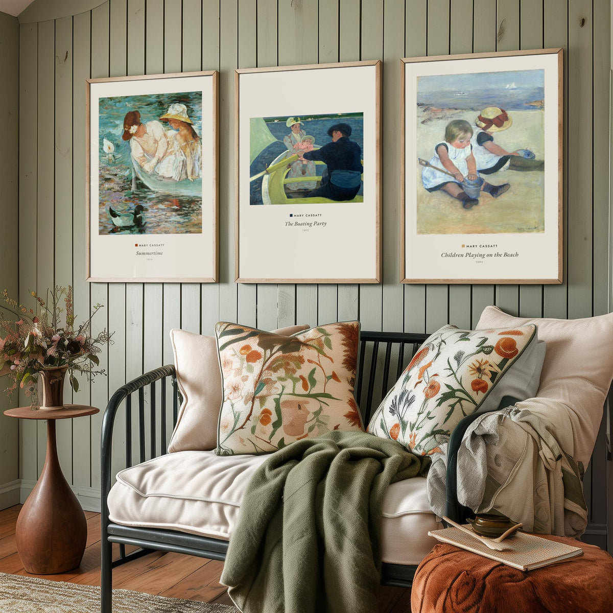 Set of Three Mary Cassatt Art Prints - 3 Summer Beach Paintings - Poster Giclee Museum - Summertime The Boating Party Children on the Beach