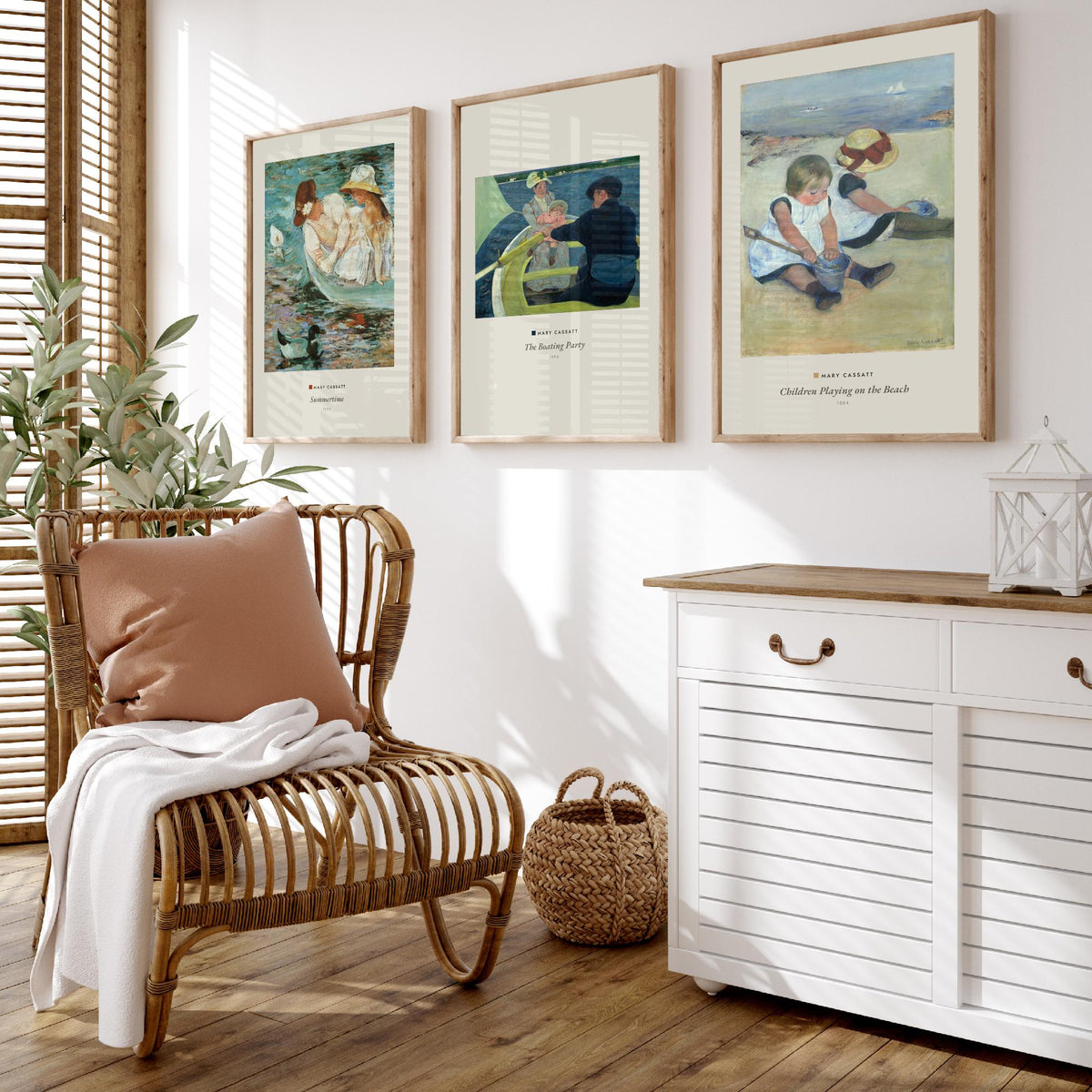 Set of Three Mary Cassatt Art Prints - 3 Summer Beach Paintings - Poster Giclee Museum - Summertime The Boating Party Children on the Beach