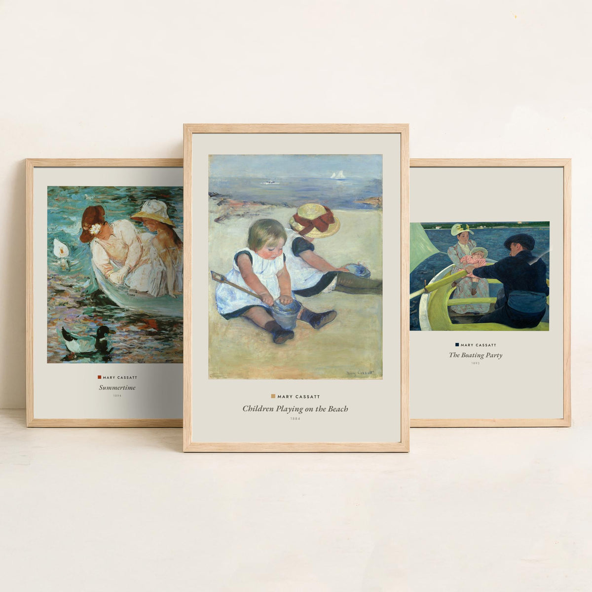 Set of Three Mary Cassatt Art Prints - 3 Summer Beach Paintings - Poster Giclee Museum - Summertime The Boating Party Children on the Beach