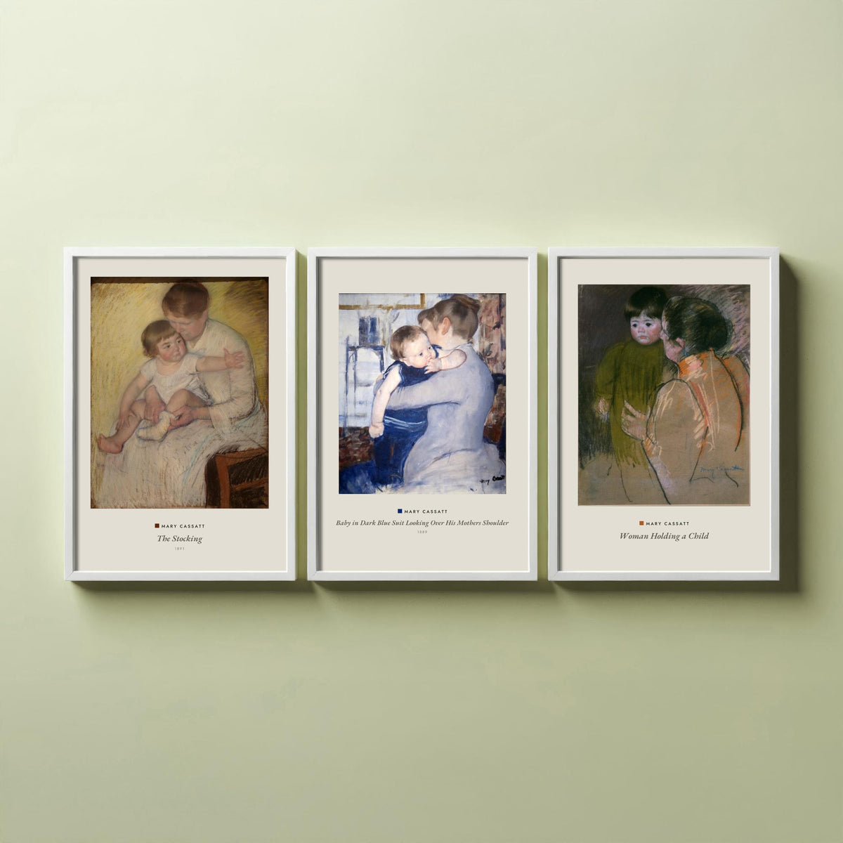 Set of Three Mary Cassatt Art Prints - 3 Mother and Child Paintings - Poster Giclee Museum - Stocking Baby in Blue Suit Woman Holding Child