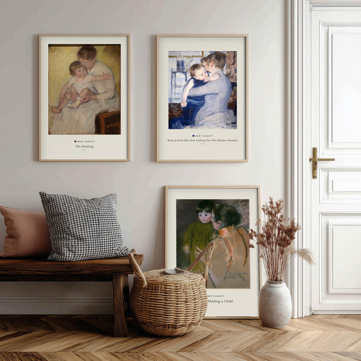 Set of Three Mary Cassatt Art Prints - 3 Mother and Child Paintings - Poster Giclee Museum - Stocking Baby in Blue Suit Woman Holding Child