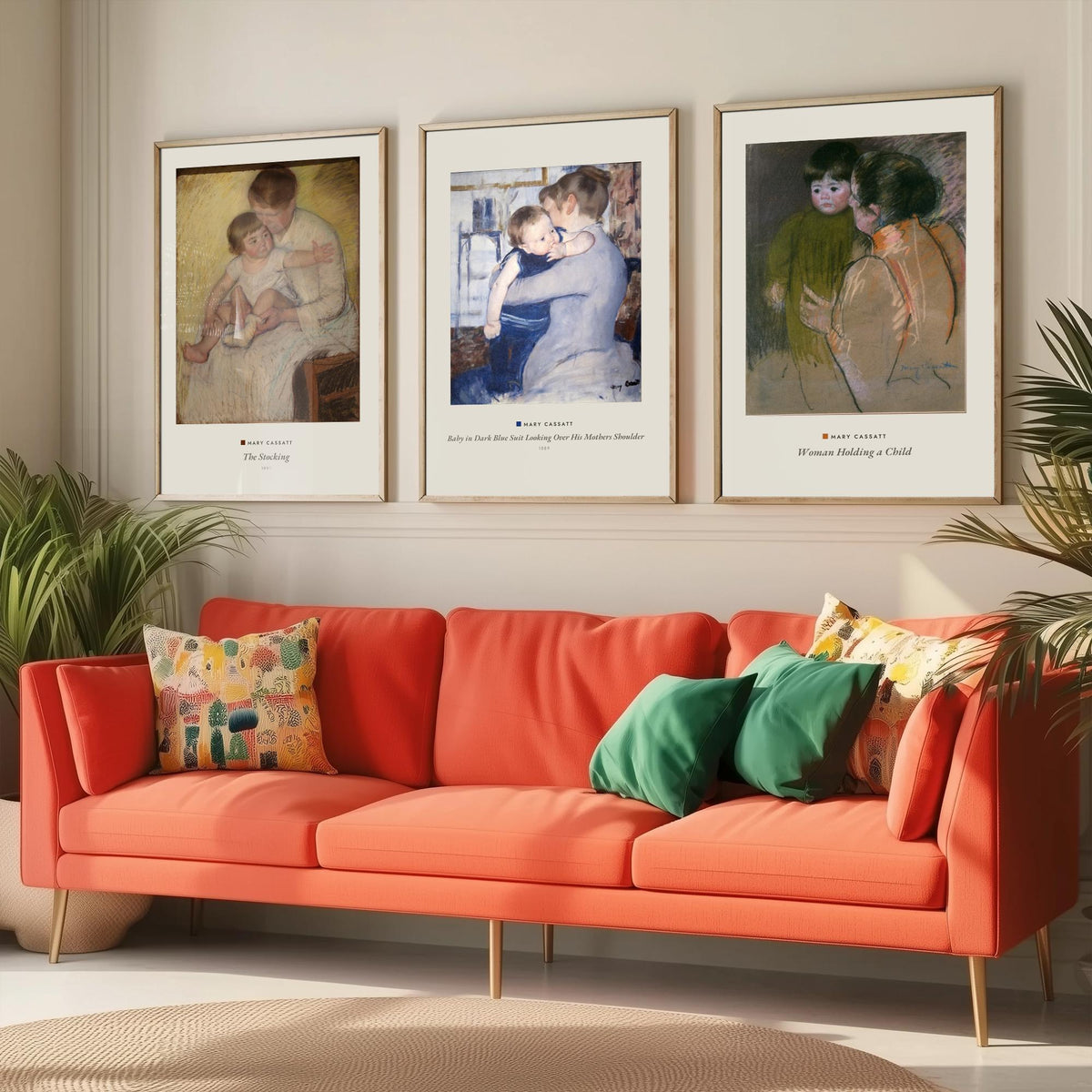 Set of Three Mary Cassatt Art Prints - 3 Mother and Child Paintings - Poster Giclee Museum - Stocking Baby in Blue Suit Woman Holding Child