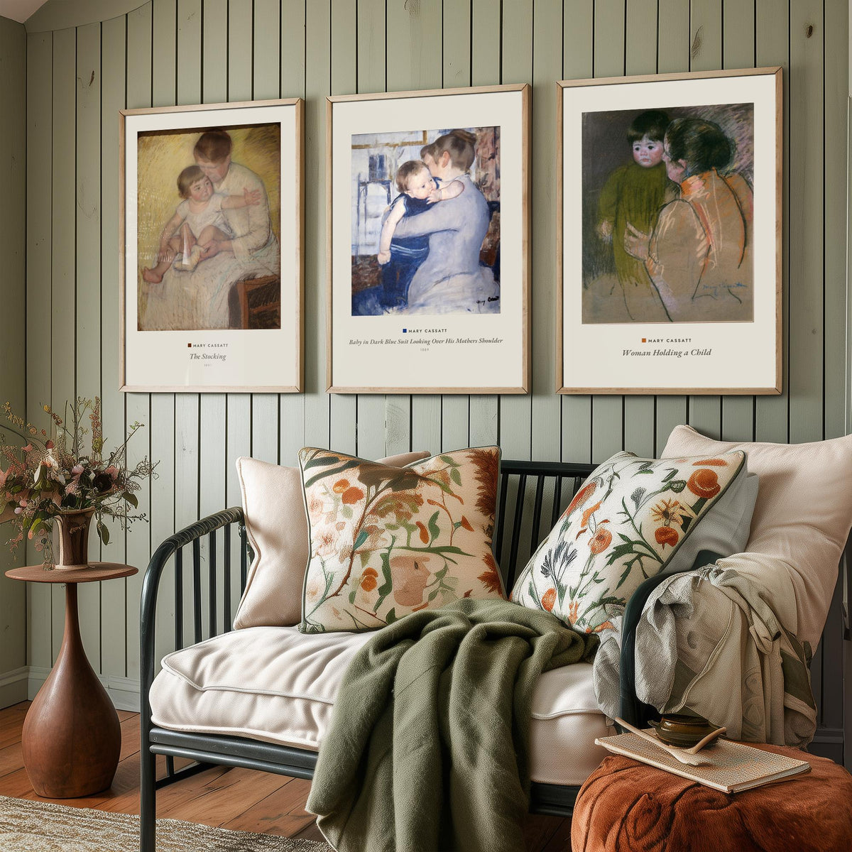 Set of Three Mary Cassatt Art Prints - 3 Mother and Child Paintings - Poster Giclee Museum - Stocking Baby in Blue Suit Woman Holding Child