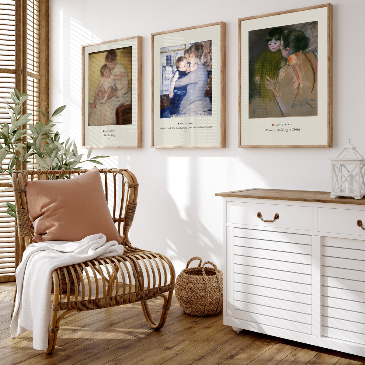 Set of Three Mary Cassatt Art Prints - 3 Mother and Child Paintings - Poster Giclee Museum - Stocking Baby in Blue Suit Woman Holding Child