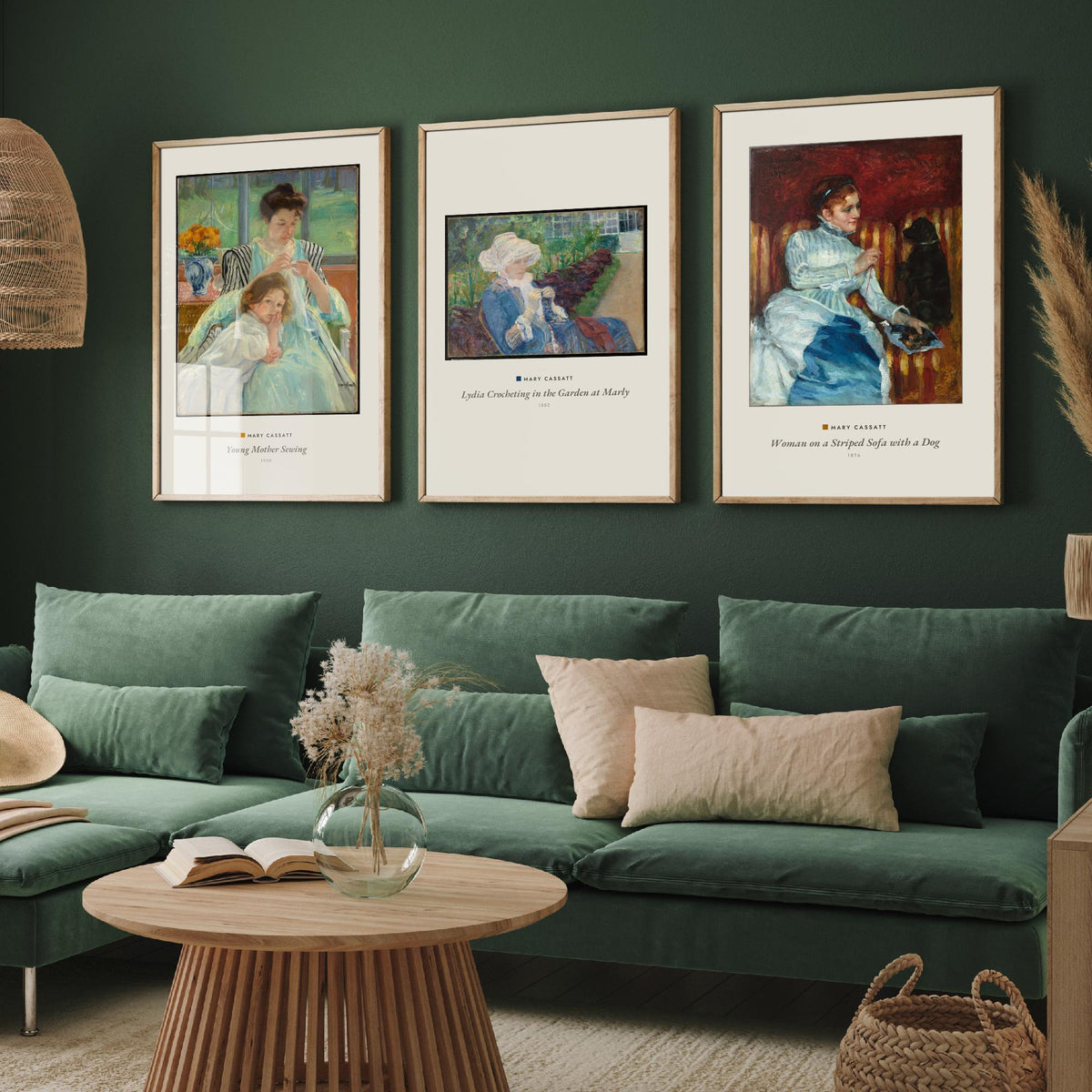 Set of Three Mary Cassatt Art Prints - 3 Woman Paintings - Poster Giclee Museum - Young Mother Sewing Lydia Crocheting Woman on Striped Sofa
