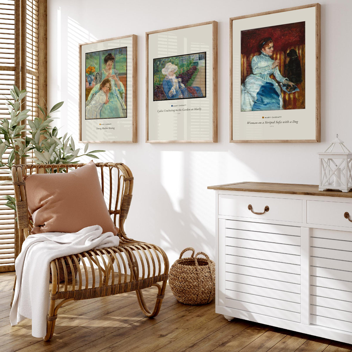 Set of Three Mary Cassatt Art Prints - 3 Woman Paintings - Poster Giclee Museum - Young Mother Sewing Lydia Crocheting Woman on Striped Sofa