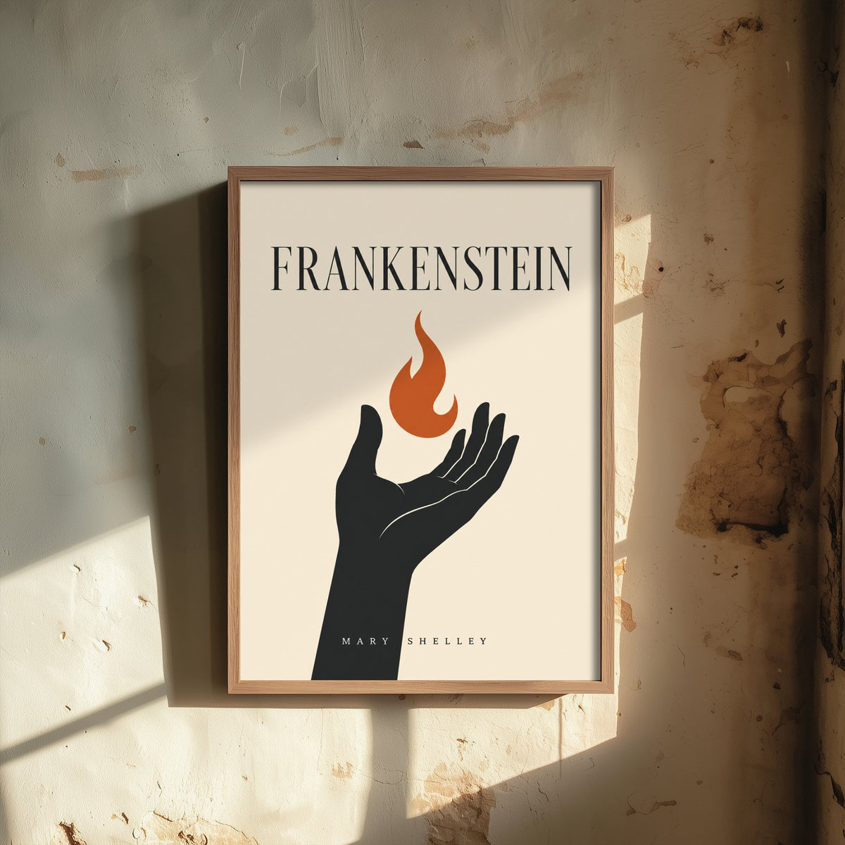 Frankenstein by Mary Shelley Art Print - Minimalist Book Cover Poster - Hand Holding Flame Illustration