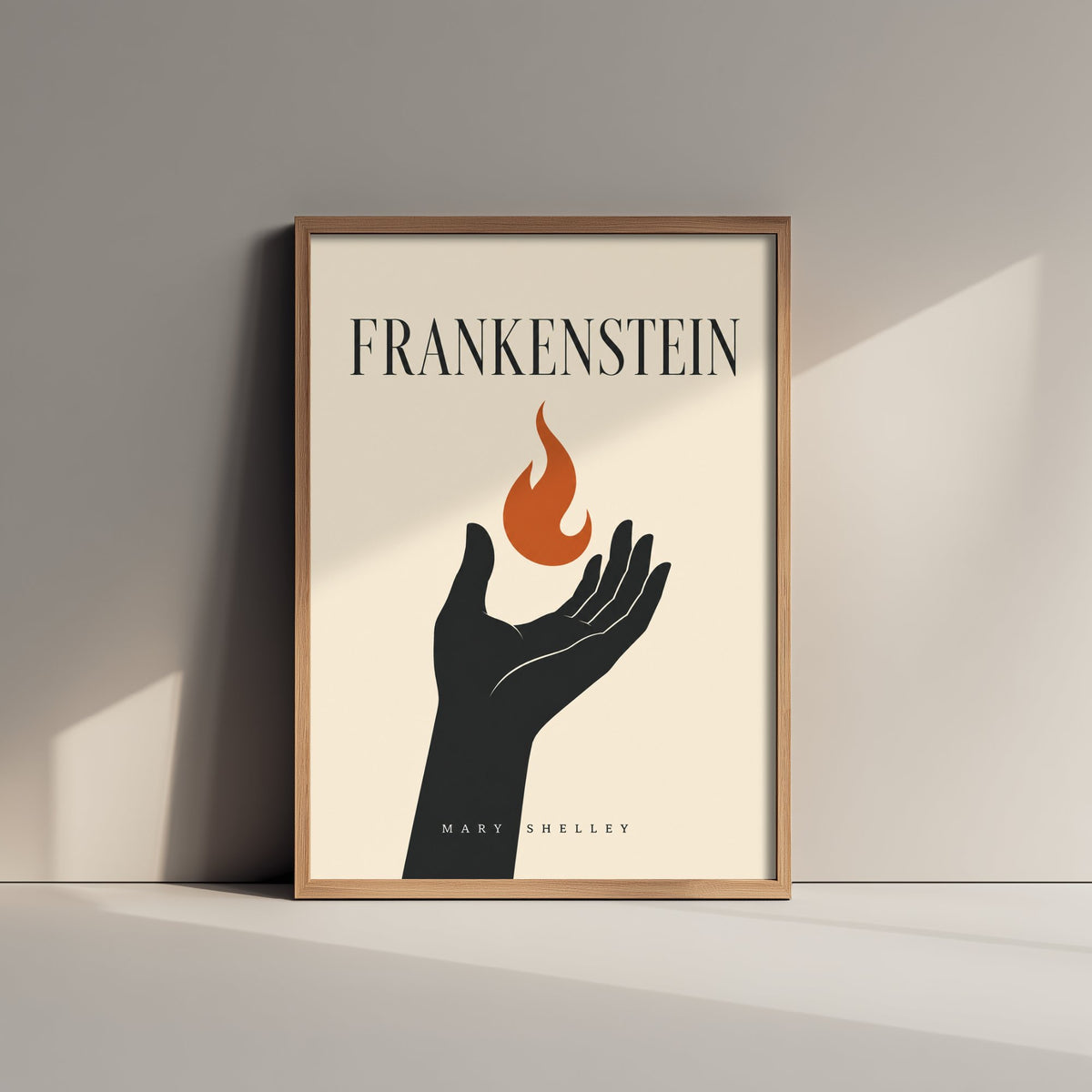 Frankenstein by Mary Shelley Art Print - Minimalist Book Cover Poster - Hand Holding Flame Illustration