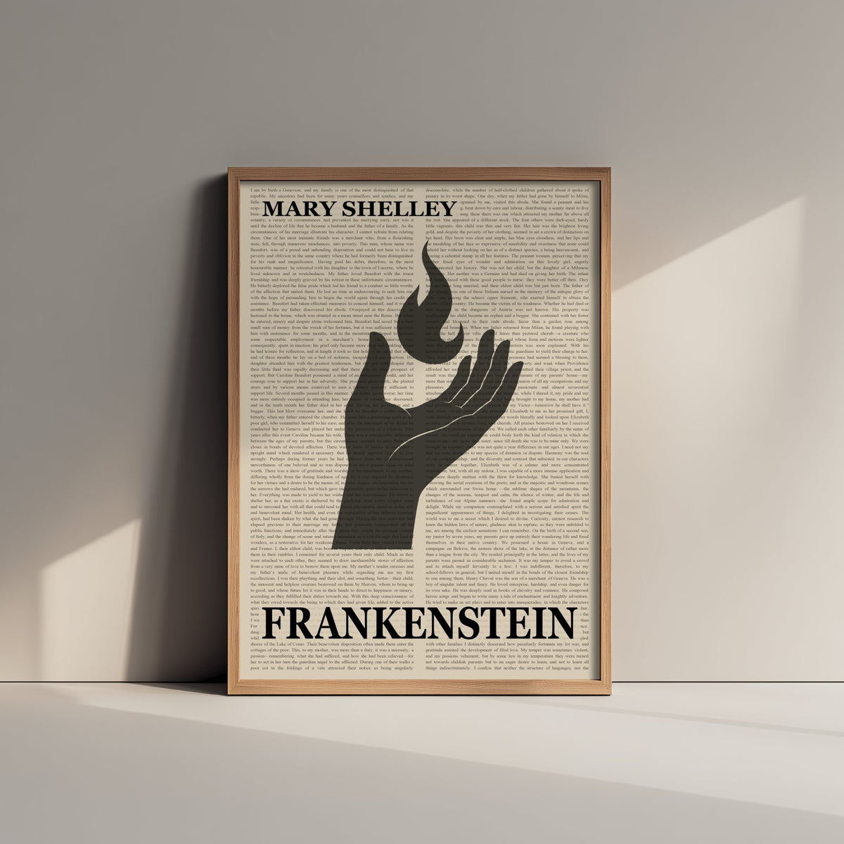 Frankenstein by Mary Shelley Art Print - Novel Text Book Cover Poster - Hand Holding Flame Illustration