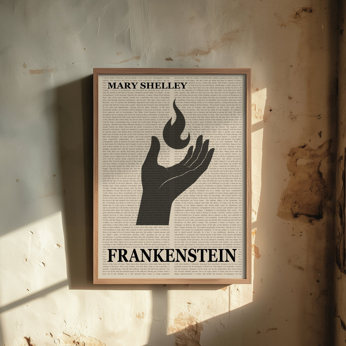 Frankenstein by Mary Shelley Art Print - Novel Text Book Cover Poster - Hand Holding Flame Illustration