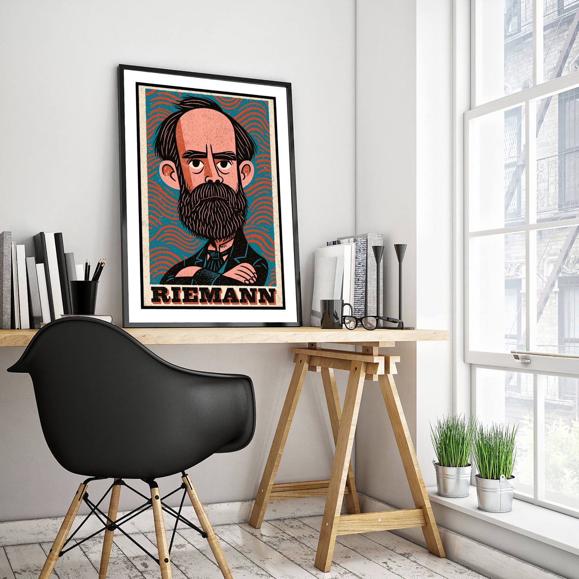 Bernhard Riemann Art Print - Mathematician Portrait Poster - Bold Woodcut Illustration - Maths Science 1/3