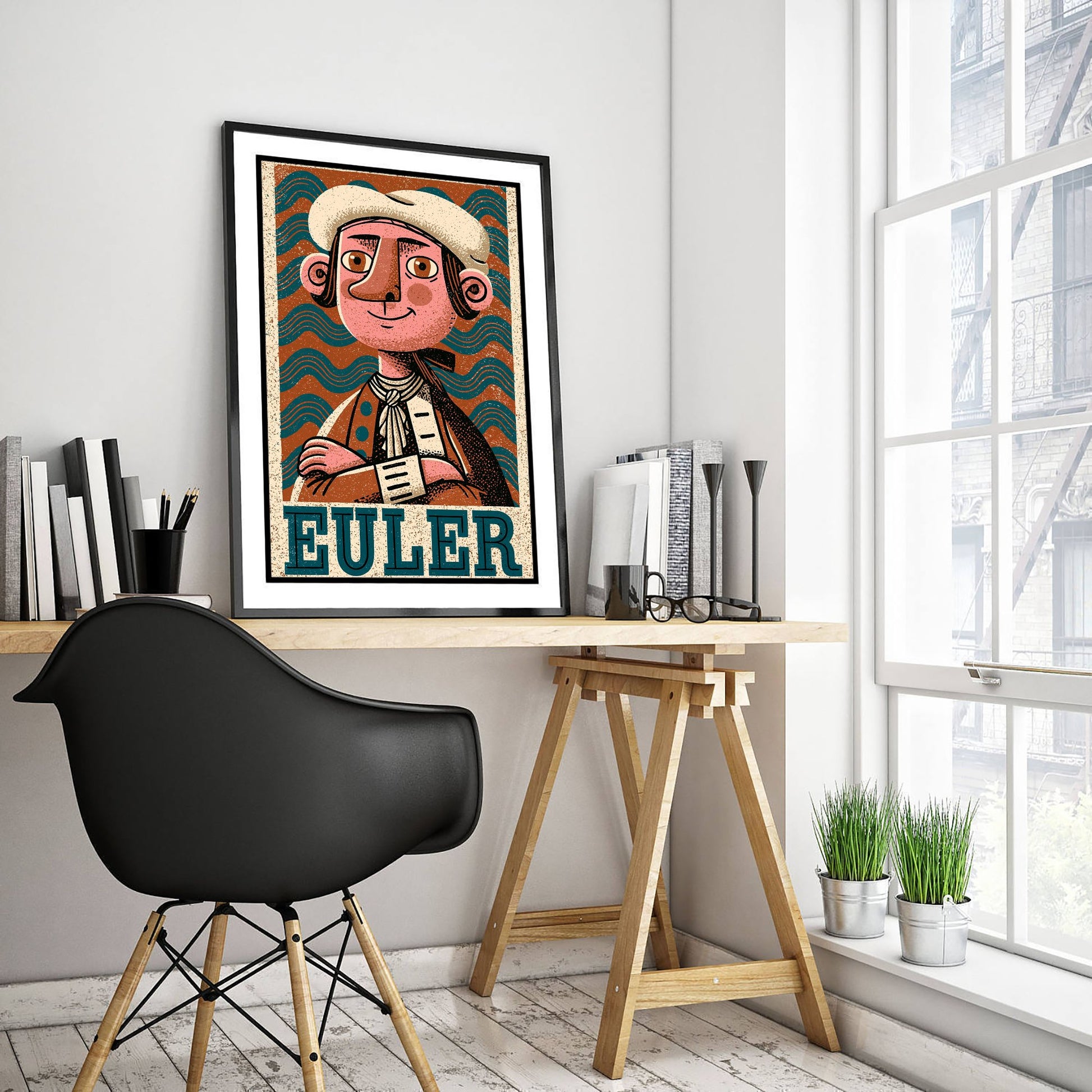 Leonhard Euler Art Print - Mathematician Portrait Poster - Bold Woodcut Illustration - Maths Science 3/3