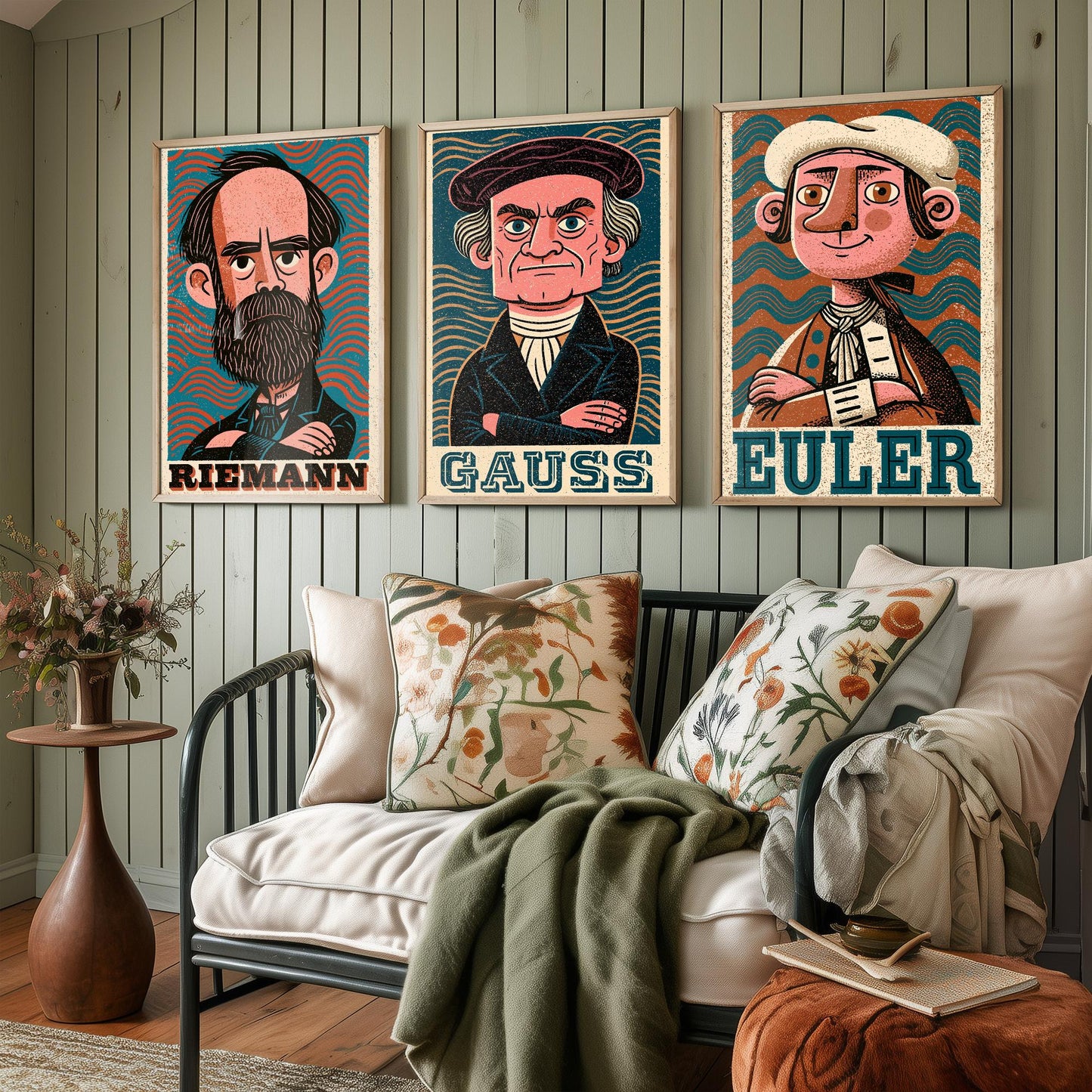 Mathematicians Set of Three Art Prints - Riemann, Gauss, Euler - Maths Poster Wall Art Gift Illustration Science Decor