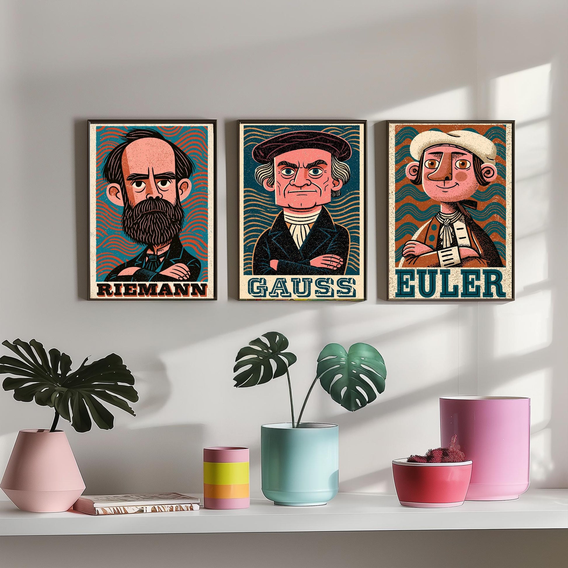 Mathematicians Set of Three Art Prints - Riemann, Gauss, Euler - Maths Poster Wall Art Gift Illustration Science Decor