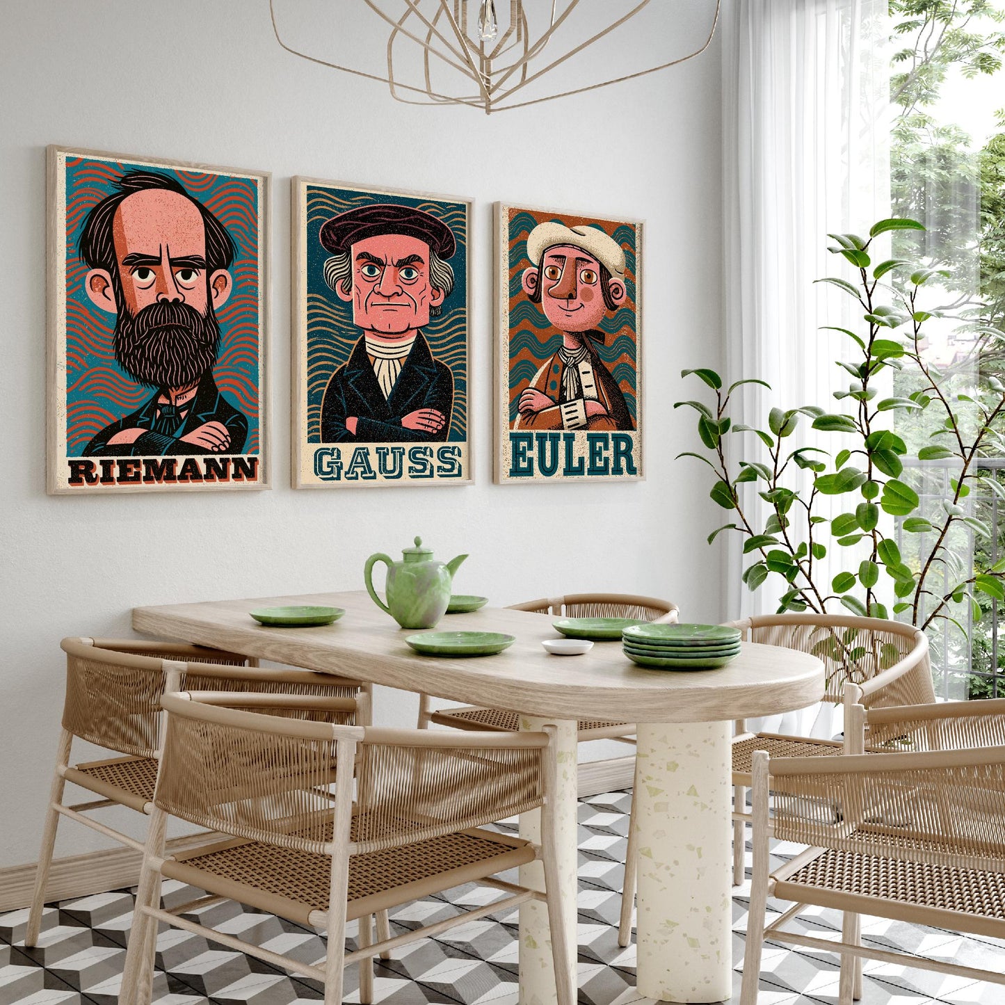 Mathematicians Set of Three Art Prints - Riemann, Gauss, Euler - Maths Poster Wall Art Gift Illustration Science Decor